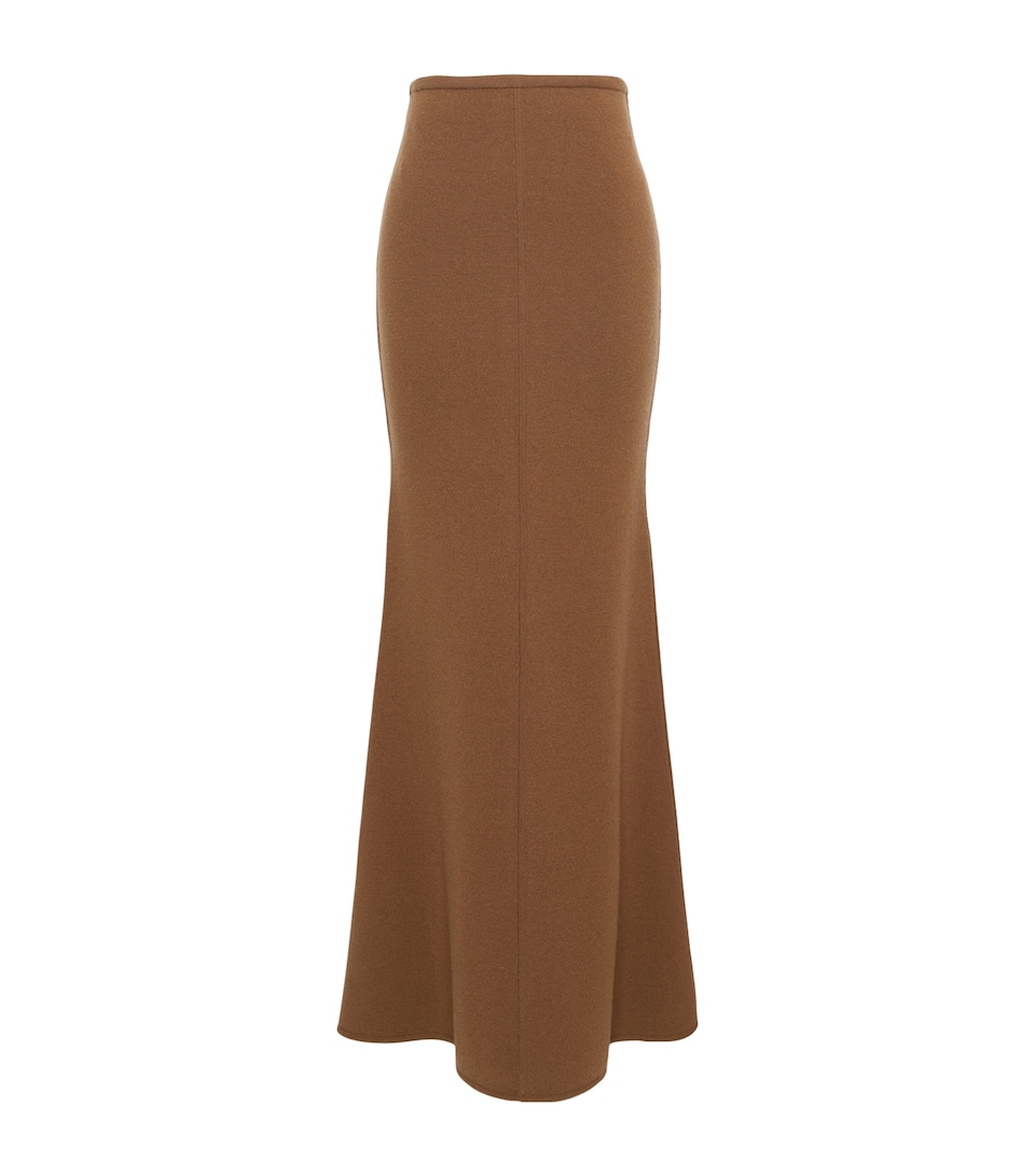 Max Mara Womens Virgin Wool-Cashmere Knitted Maxi Skirt Camel