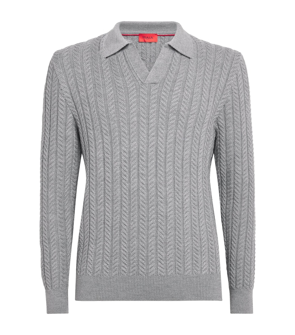 Isaia Mens Wool-Silk-Cashmere Polo Sweater