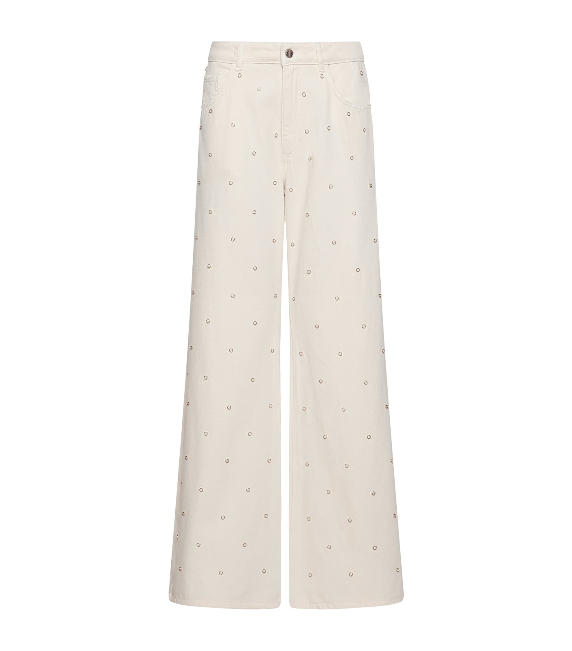 Marella Womens Embellished Wide-Leg Jeans Cream