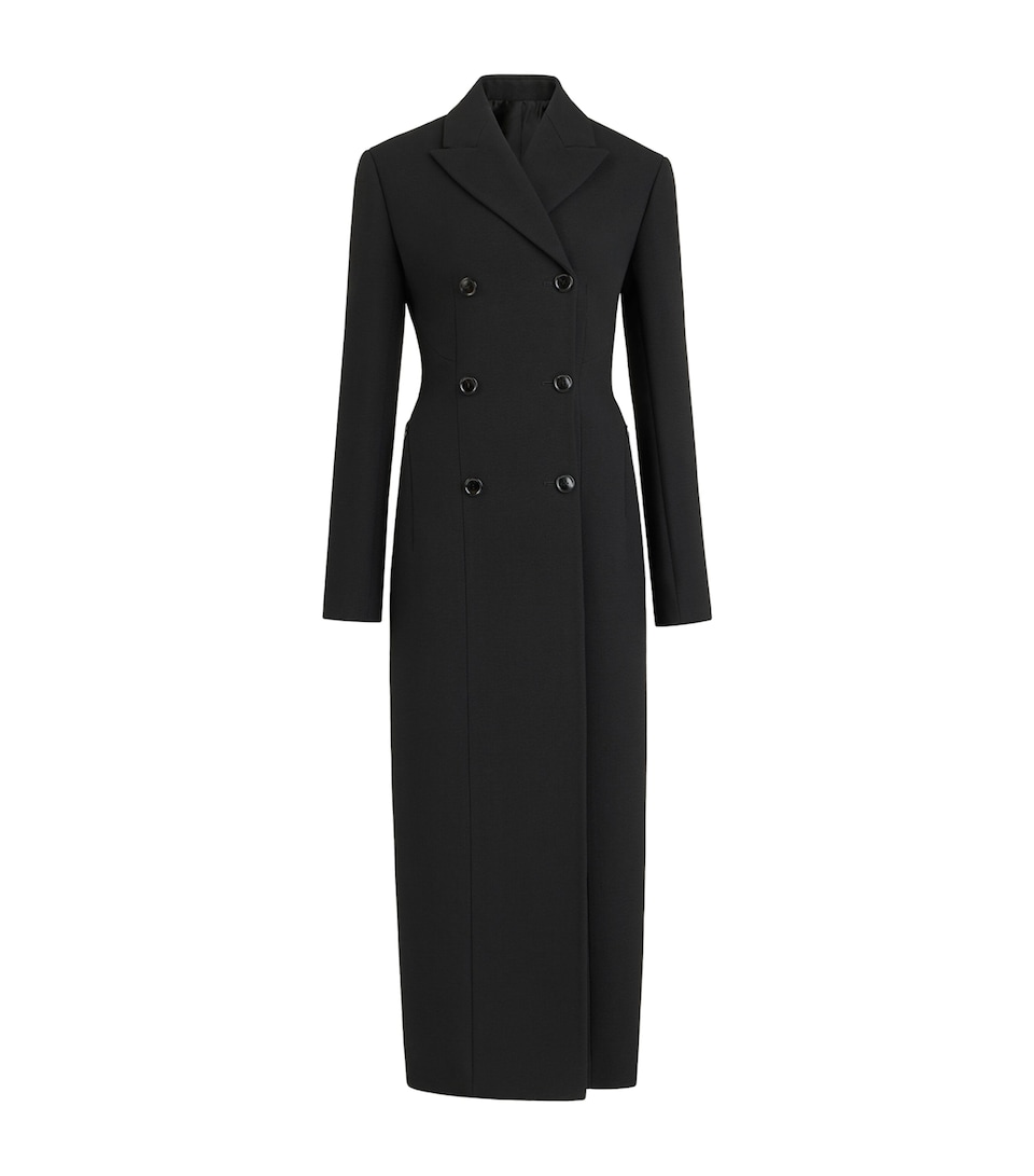 Alaïa Womens Wool-Blend Double-Breasted Caban Coat Black