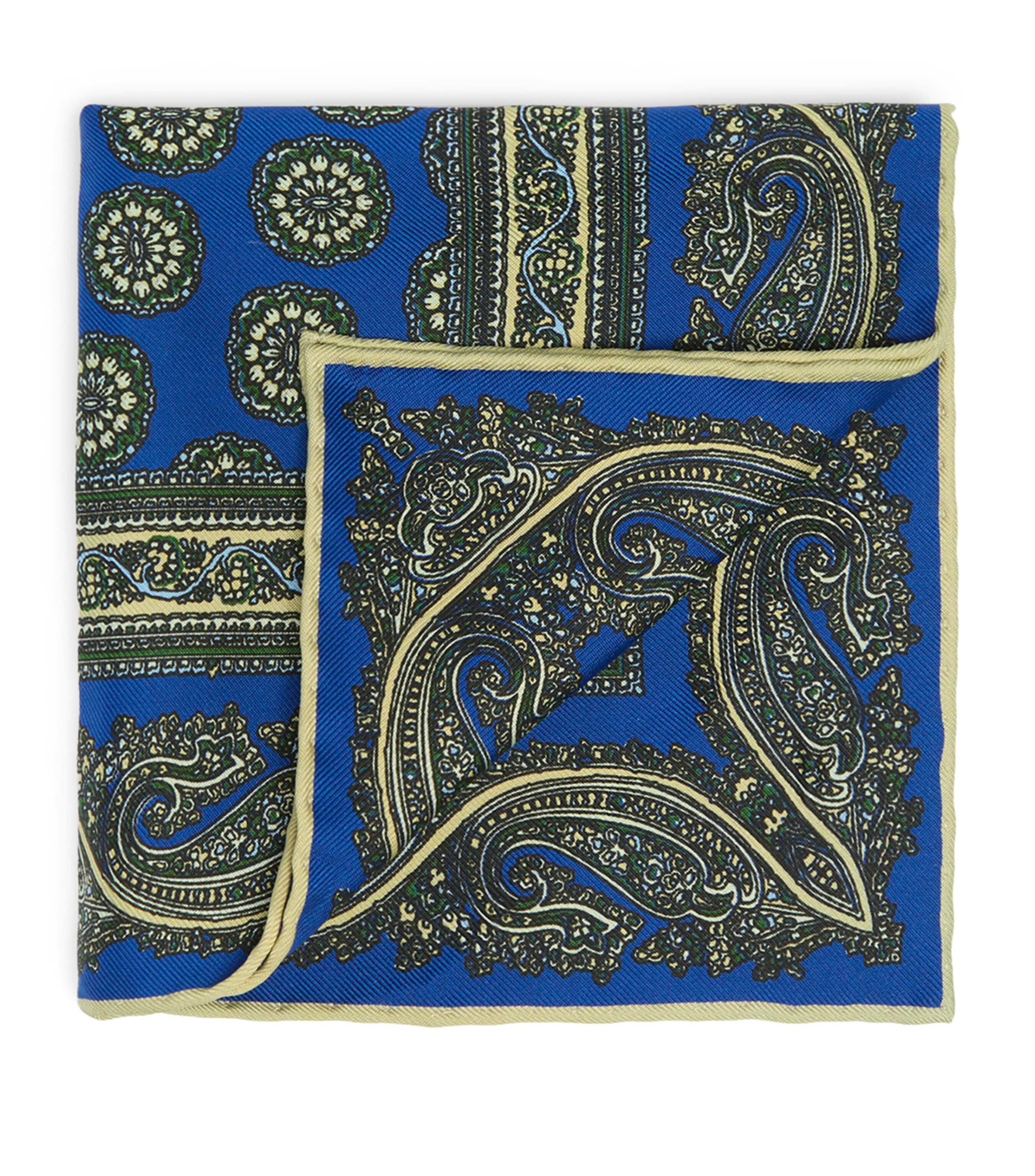 Dunhill Mulberry Silk Printed Pocket Square Blue