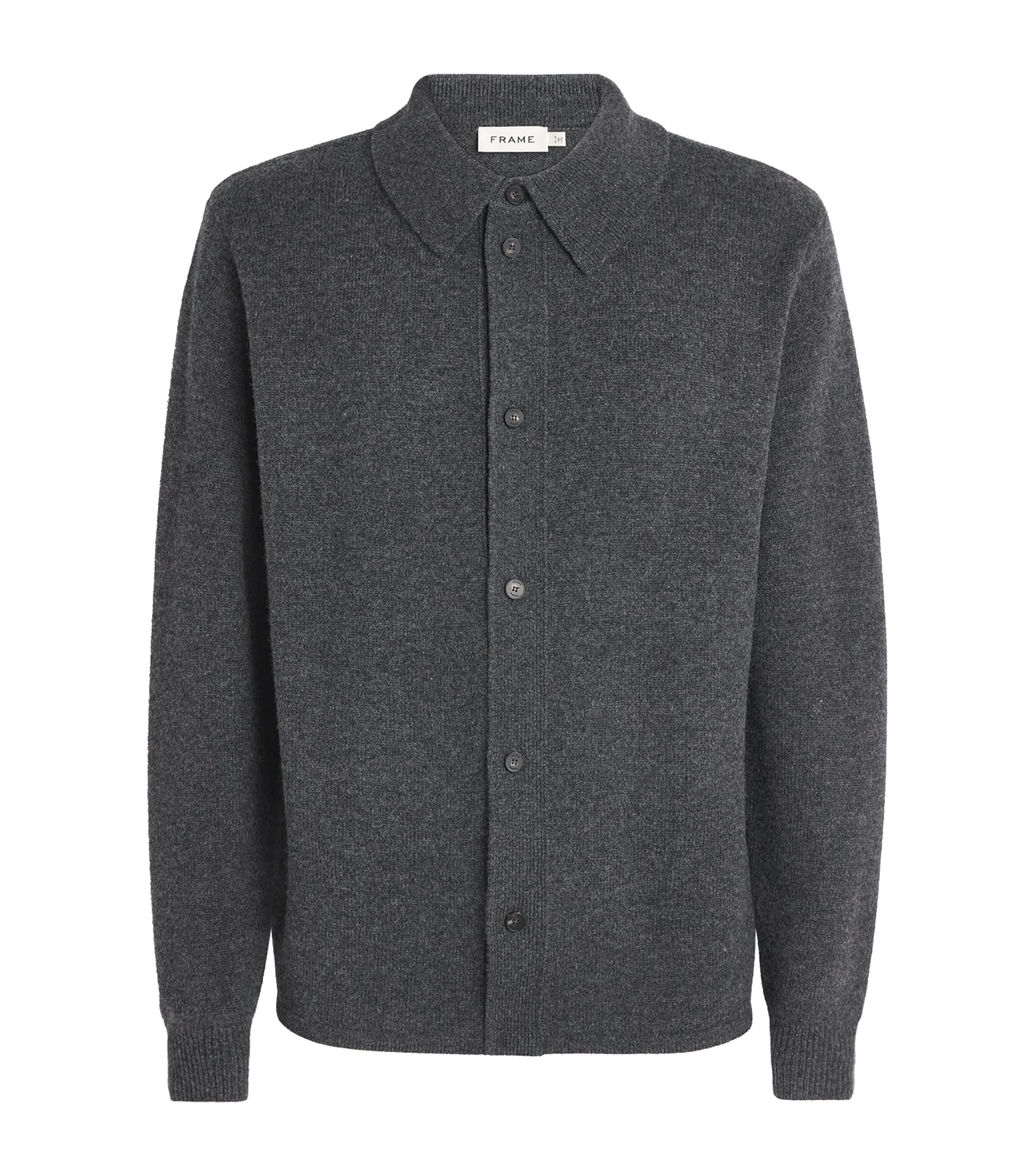FRAME Mens Wool Collar Cardigan Dkgr Dark Grey