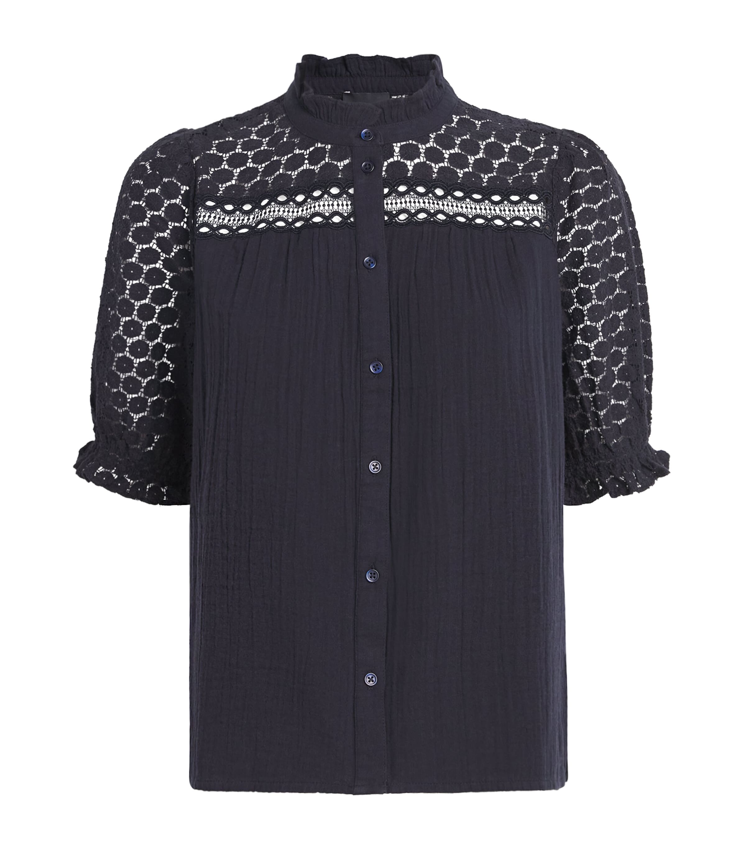 ME+EM Womens Cotton Cheesecloth Blouse Navy