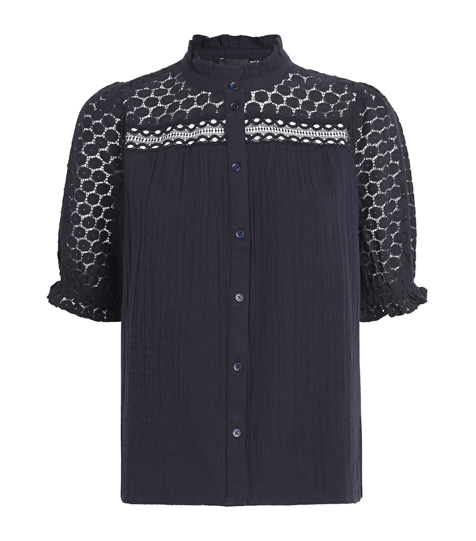 ME+EM Womens Cotton Cheesecloth Blouse Navy