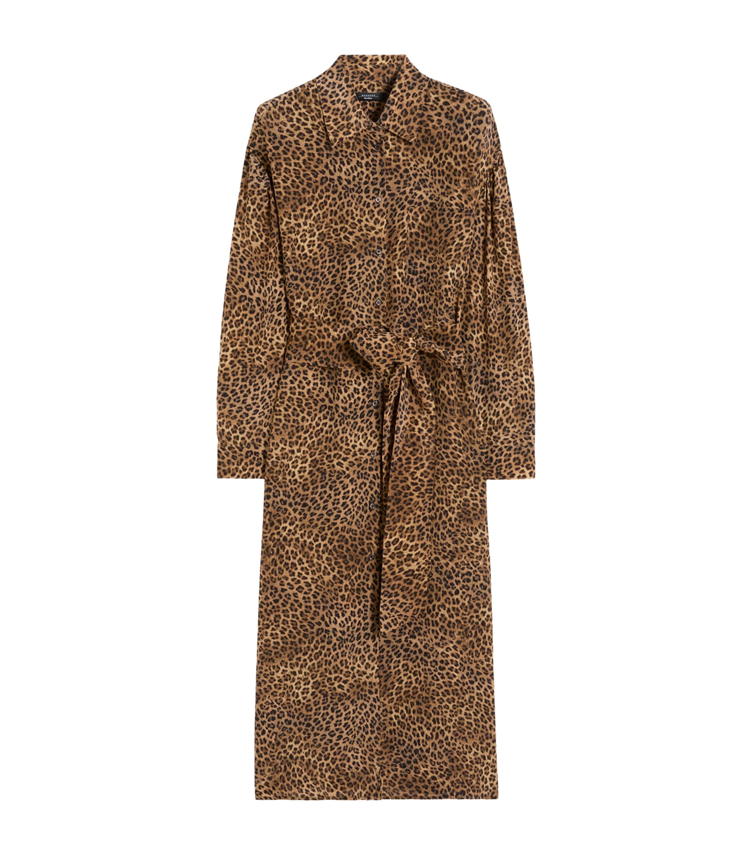 Silk Leopard Print Midi Shirt Dress
