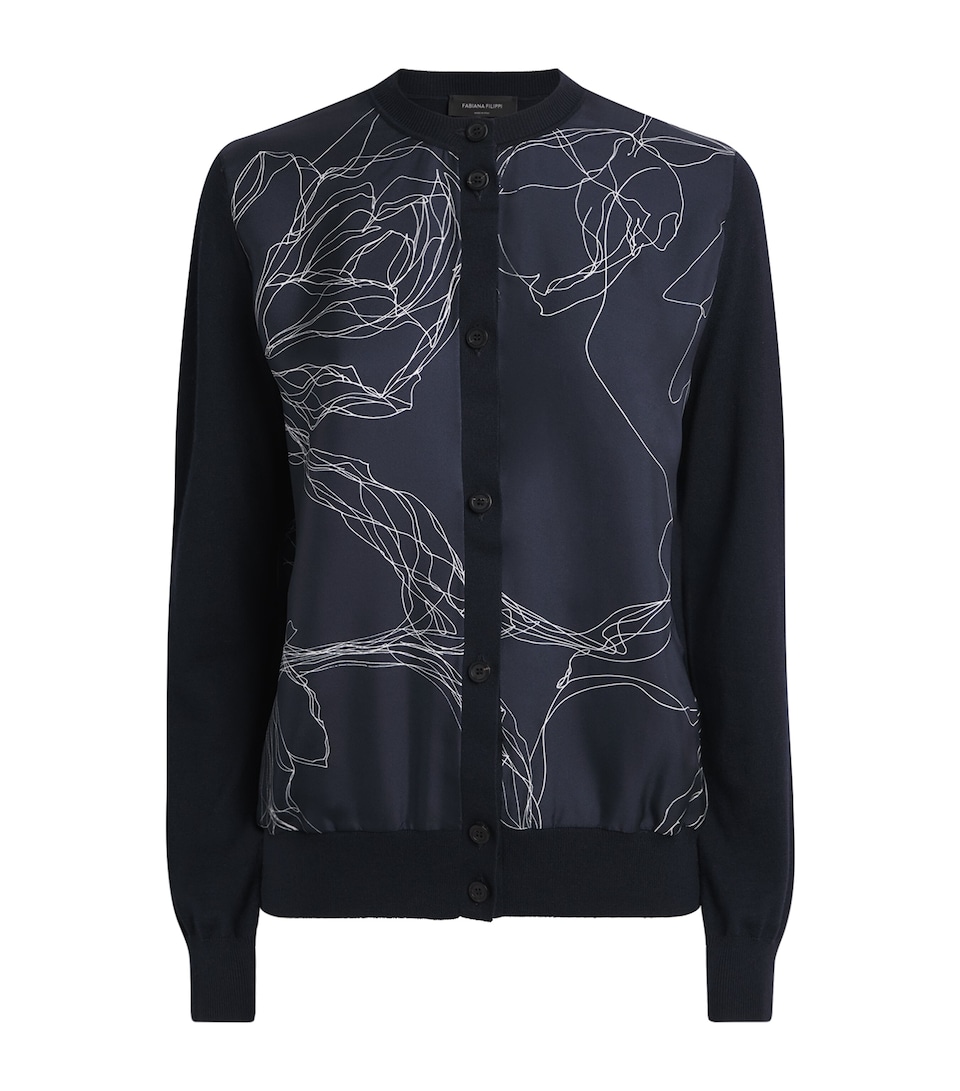 Fabiana Filippi Womens Silk-Blend Floral Cardigan Blu Notte