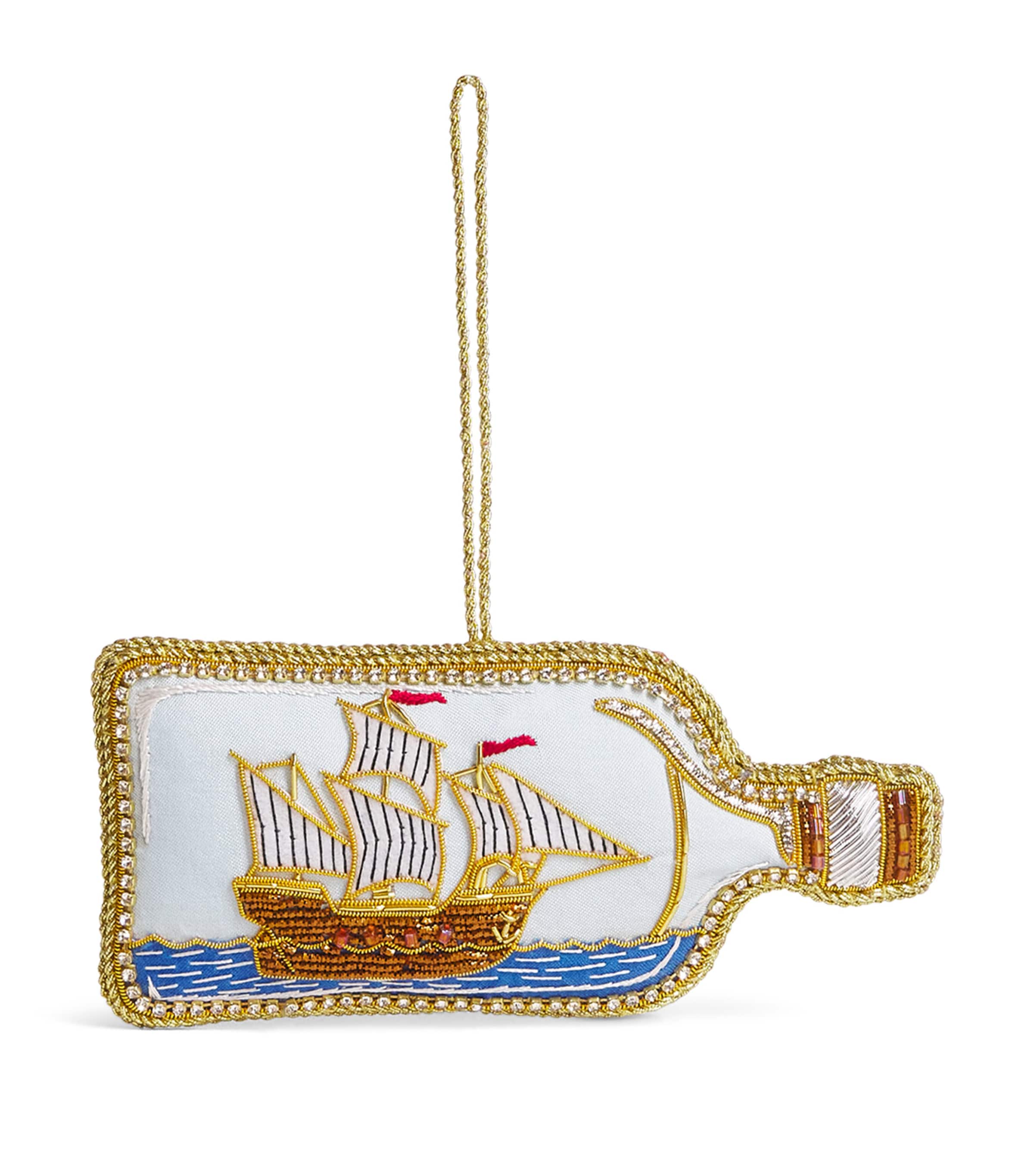 Tinker Tailor Ship in Bottle Tree Decoration Pale Blue & Gold