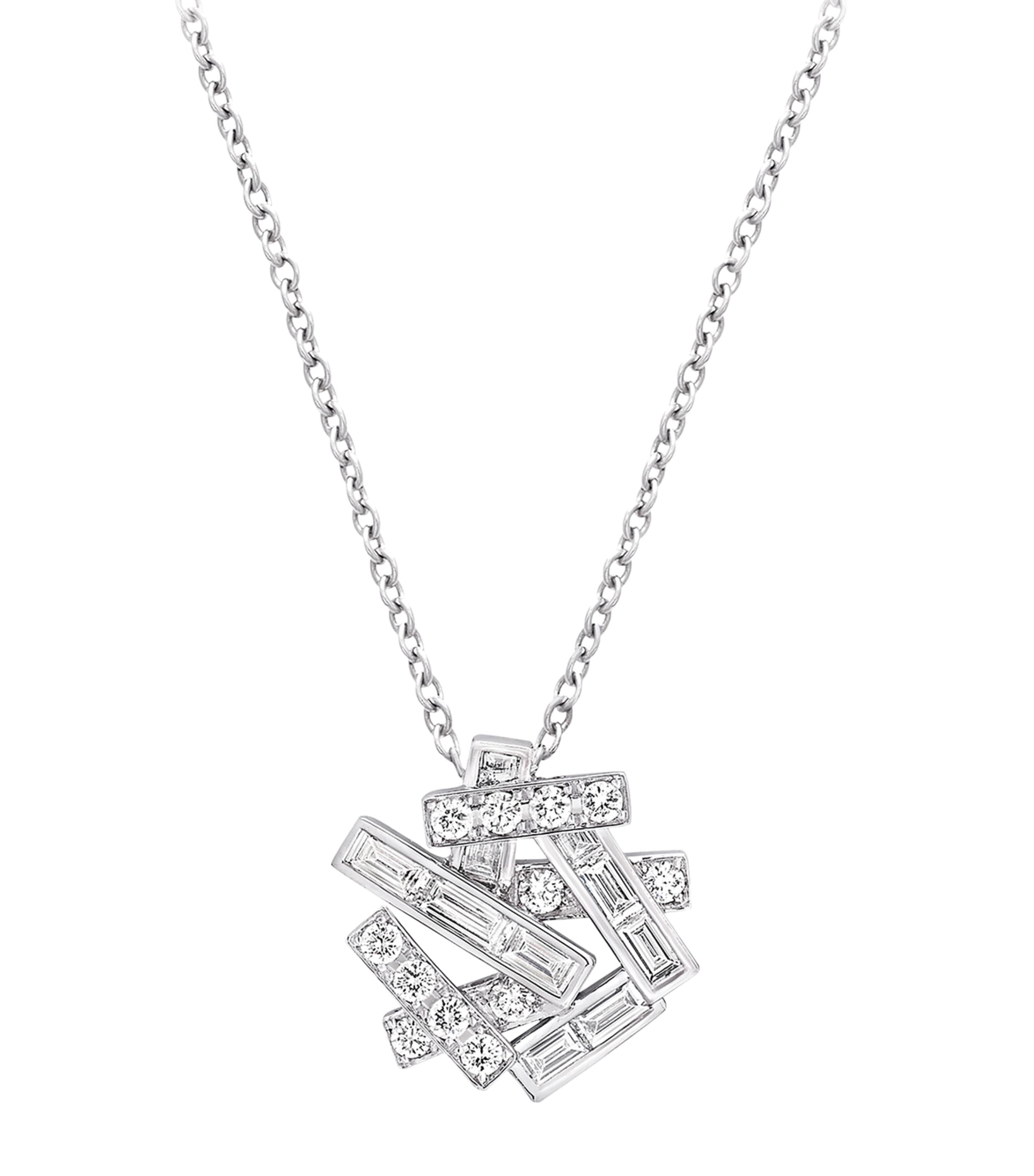 White Gold and Diamond Threads Pendant Necklace