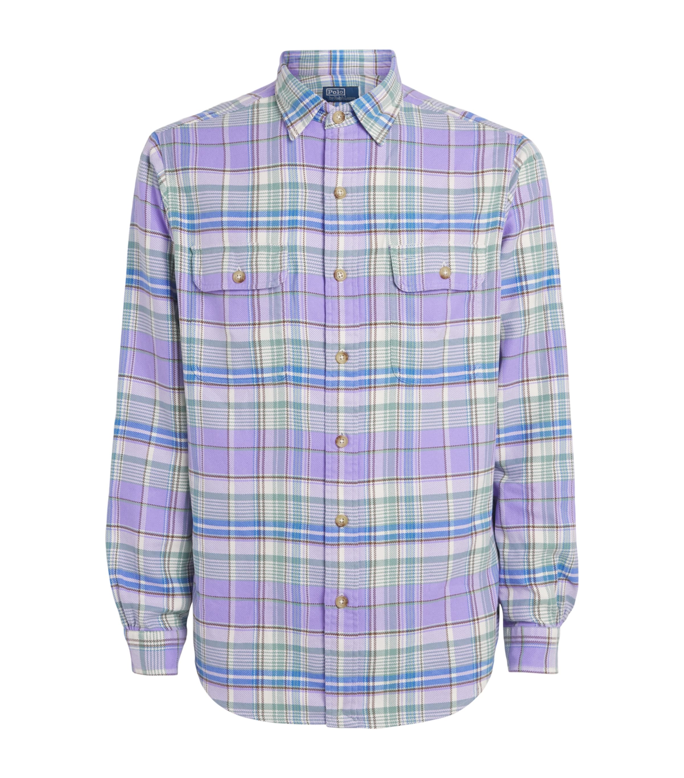 Polo Ralph Lauren Mens Cotton Flannel Check Shirt Lavnder Grn Mlt