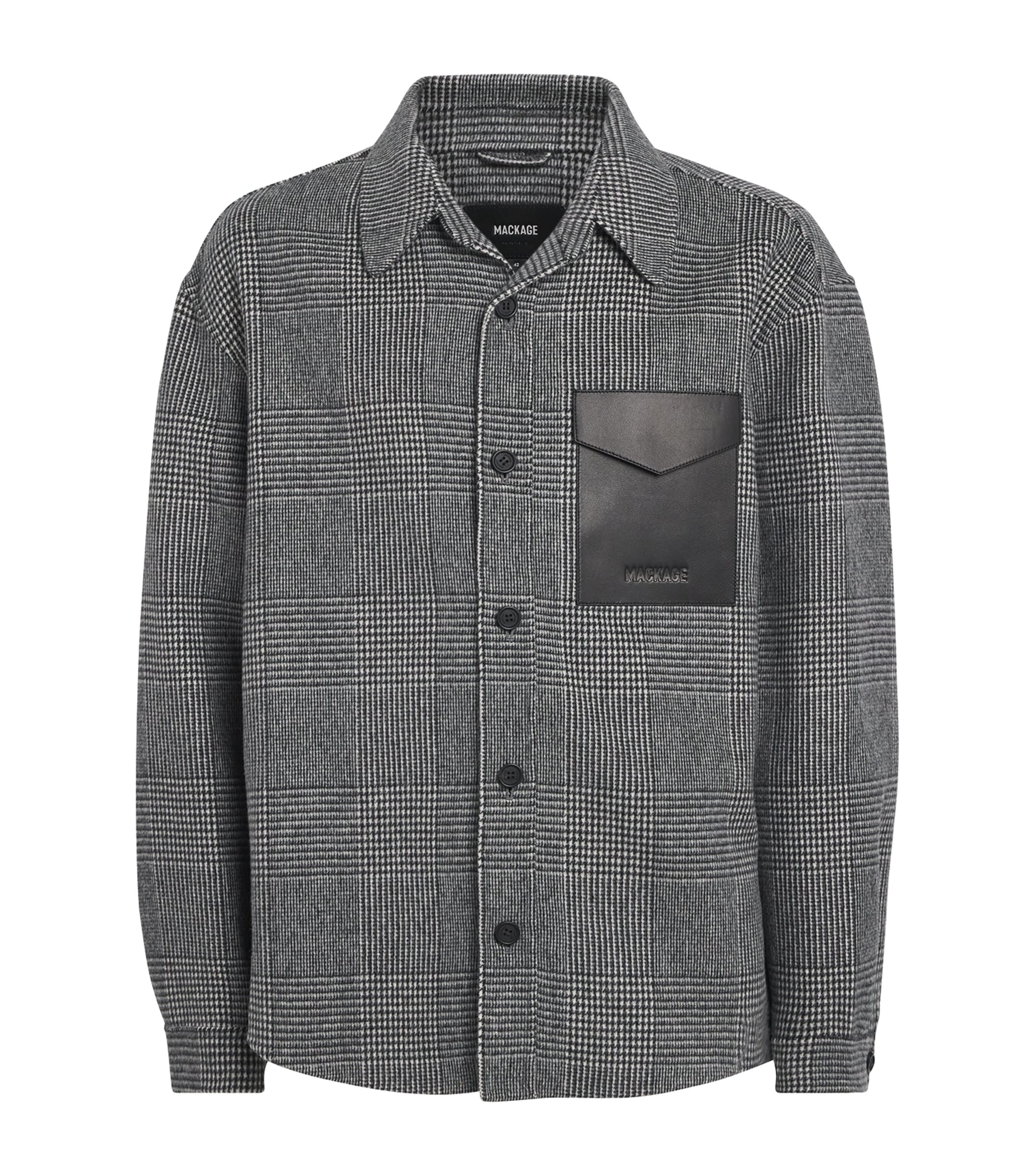 Mackage Mens Wool Leather-Trim Emmanuel Overshirt Black Cream