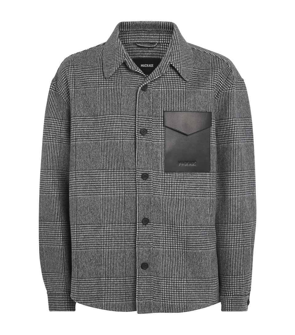 Mackage Mens Wool Leather-Trim Emmanuel Overshirt Black Cream