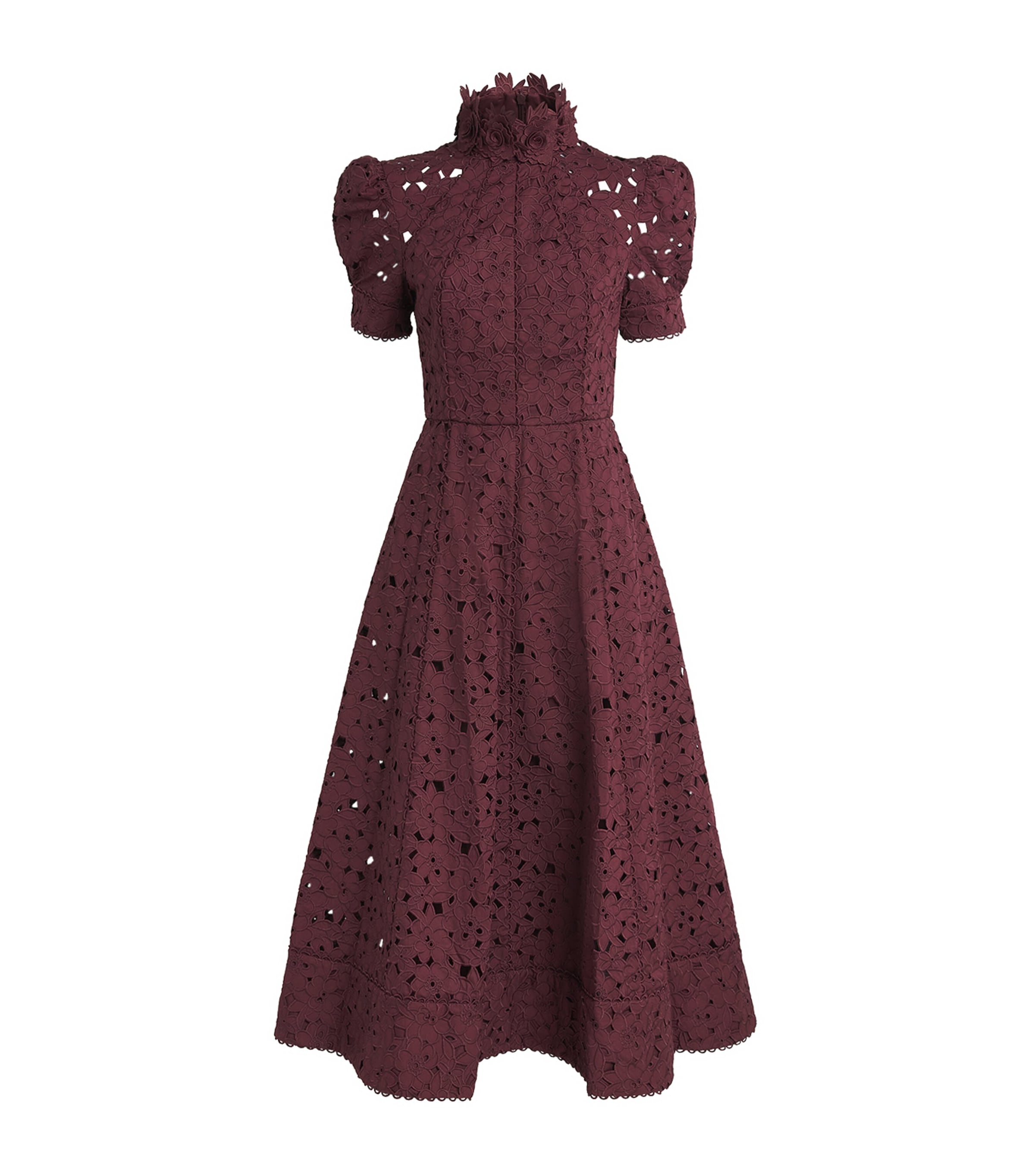 Rebecca Vallance Womens Cotton Broderie Anglaise Kitsu Midi Dress Merlot