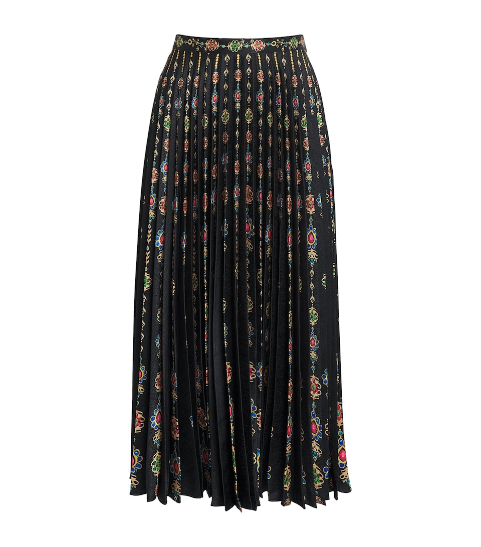 Satin Pendant Stripe Print Pleated Midi Skirt