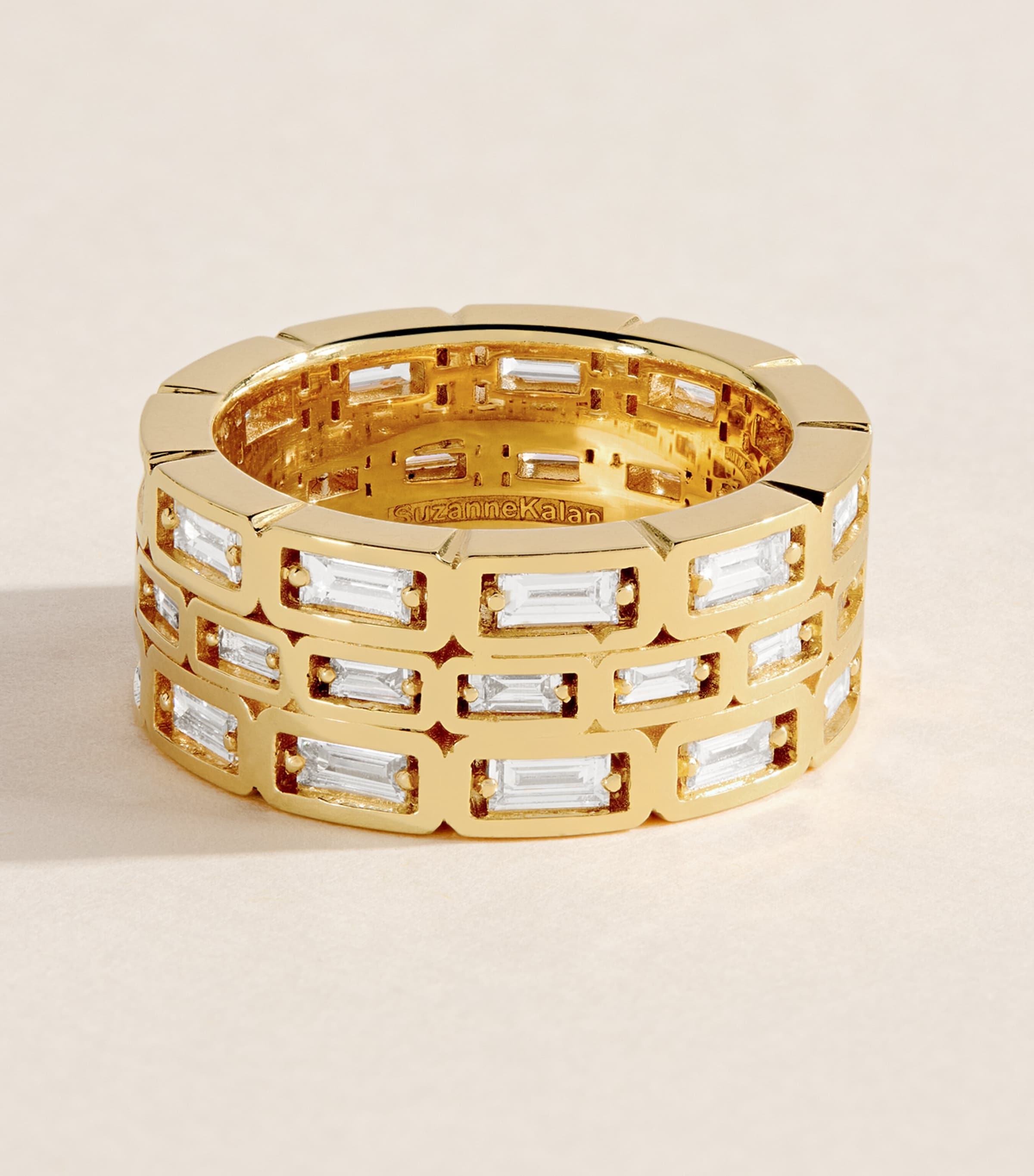 Suzanne Kalan Yellow Gold and Diamond Inlay Triple Eternity Ring Yg/wd