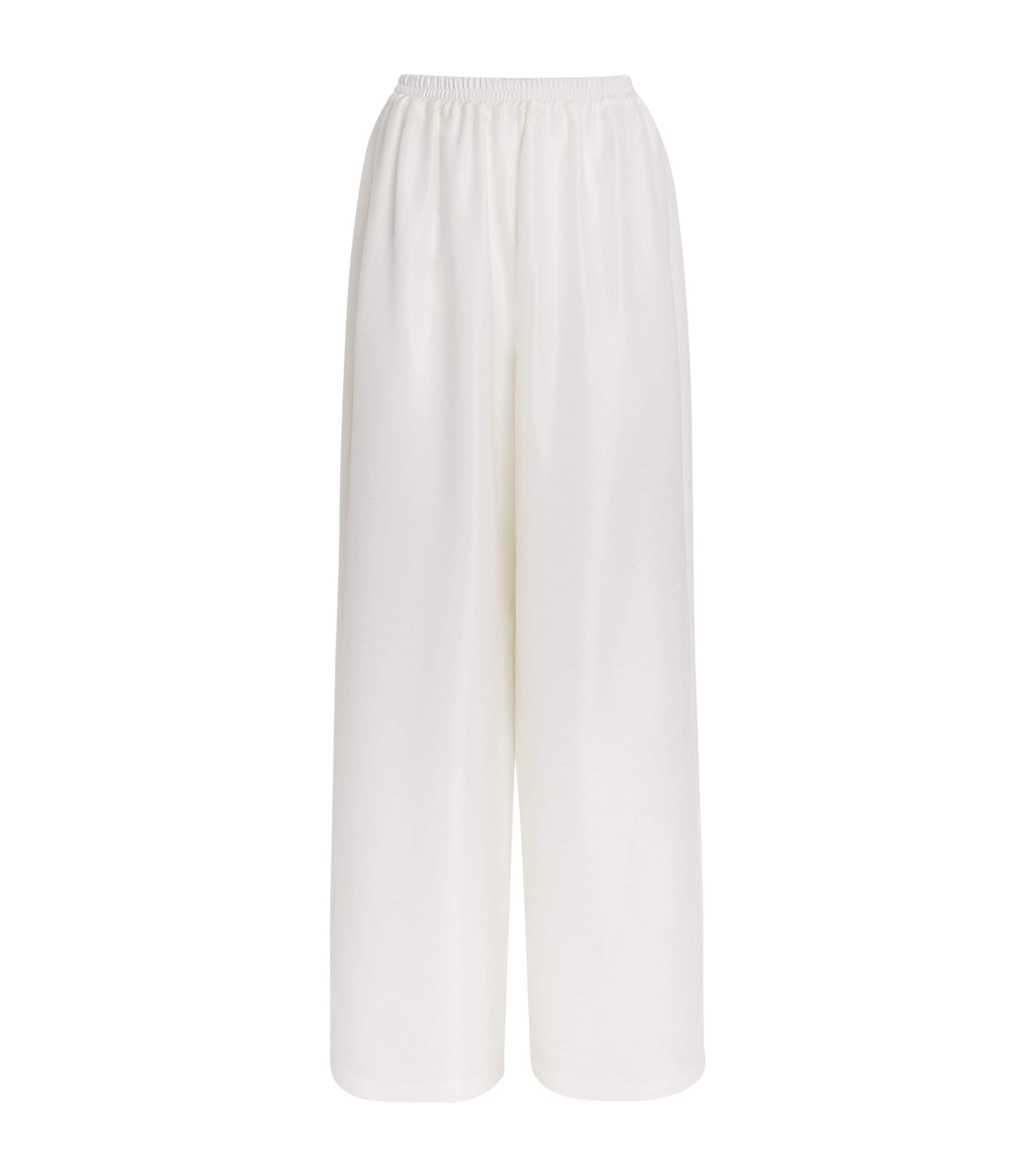 Eskandar Womens Silk Plissé  Wide-Leg Trousers White