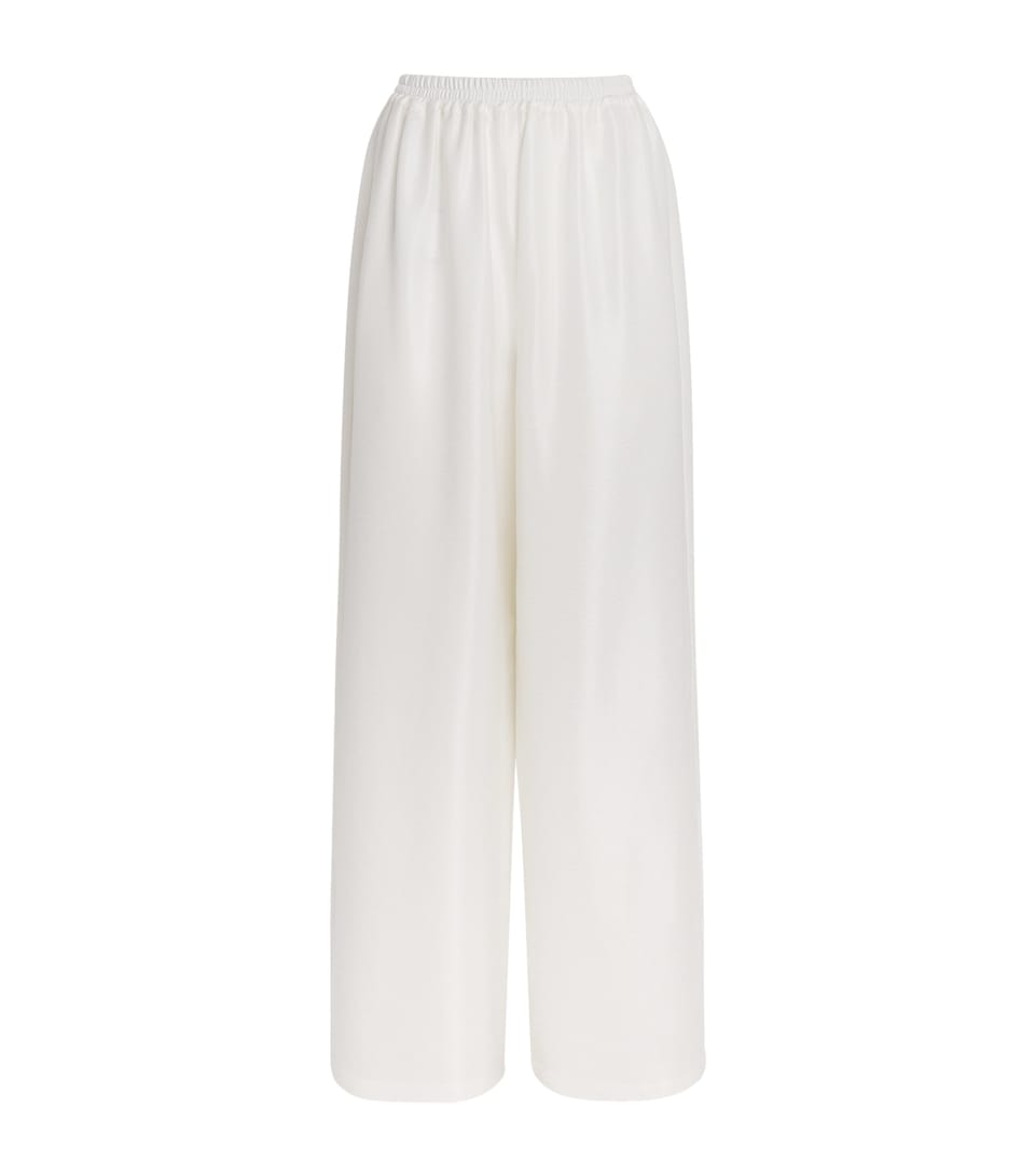 Eskandar Womens Silk Plissé Wide-Leg Trousers White