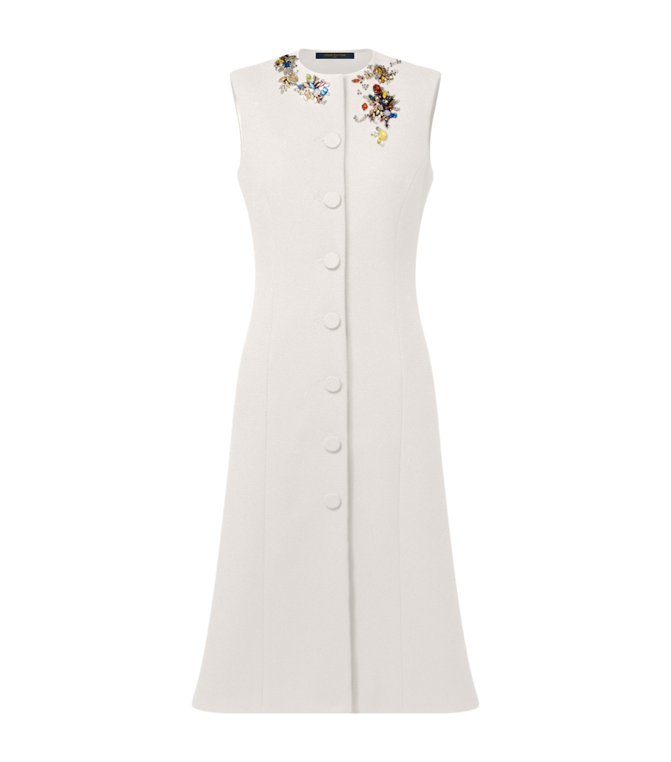 LOUIS VUITTON Womens Crystal-Embroidered Midi Dress White