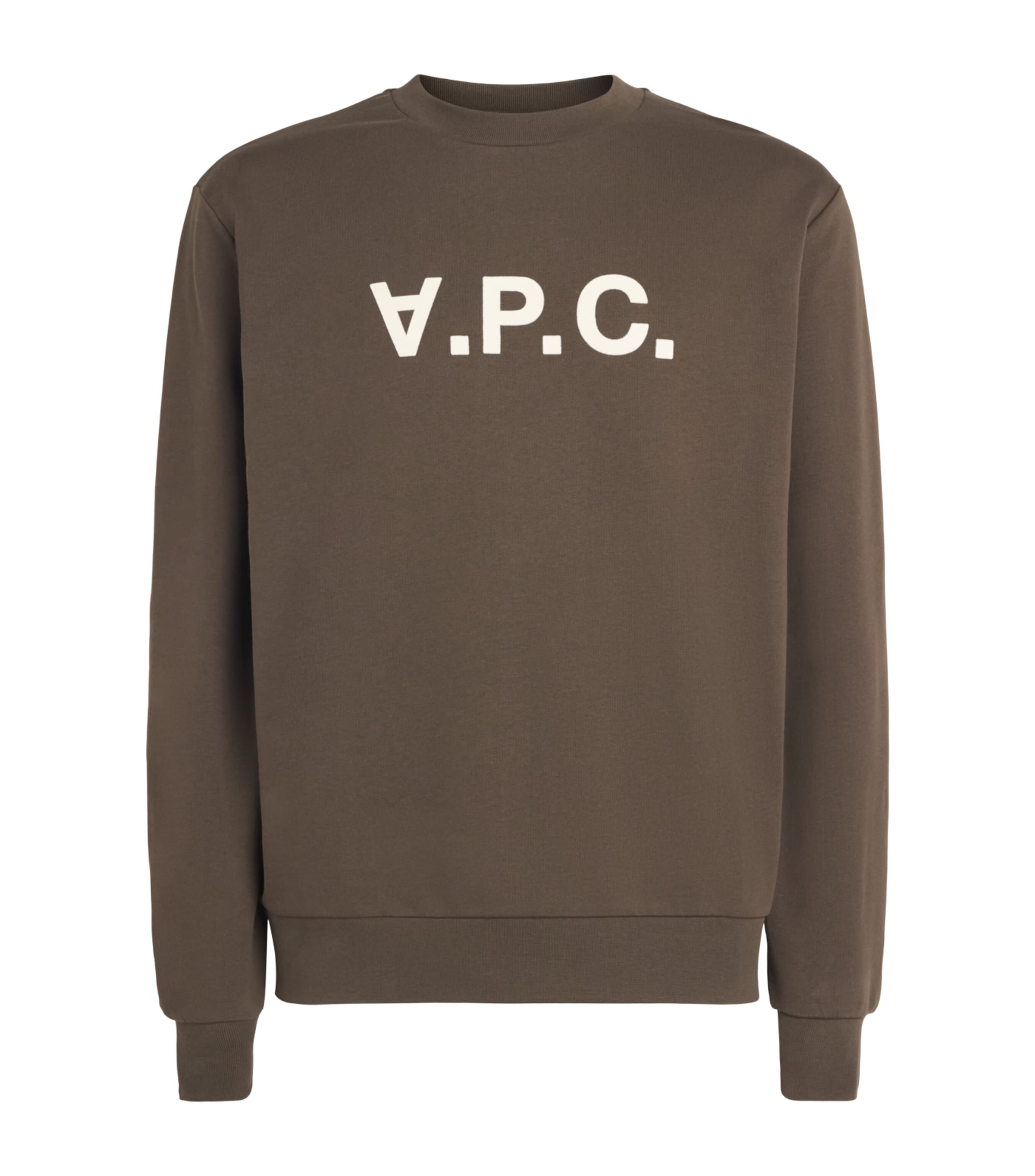 A.P.C. Mens Organic Cotton Logo Sweatshirt Tca Ecru Brown