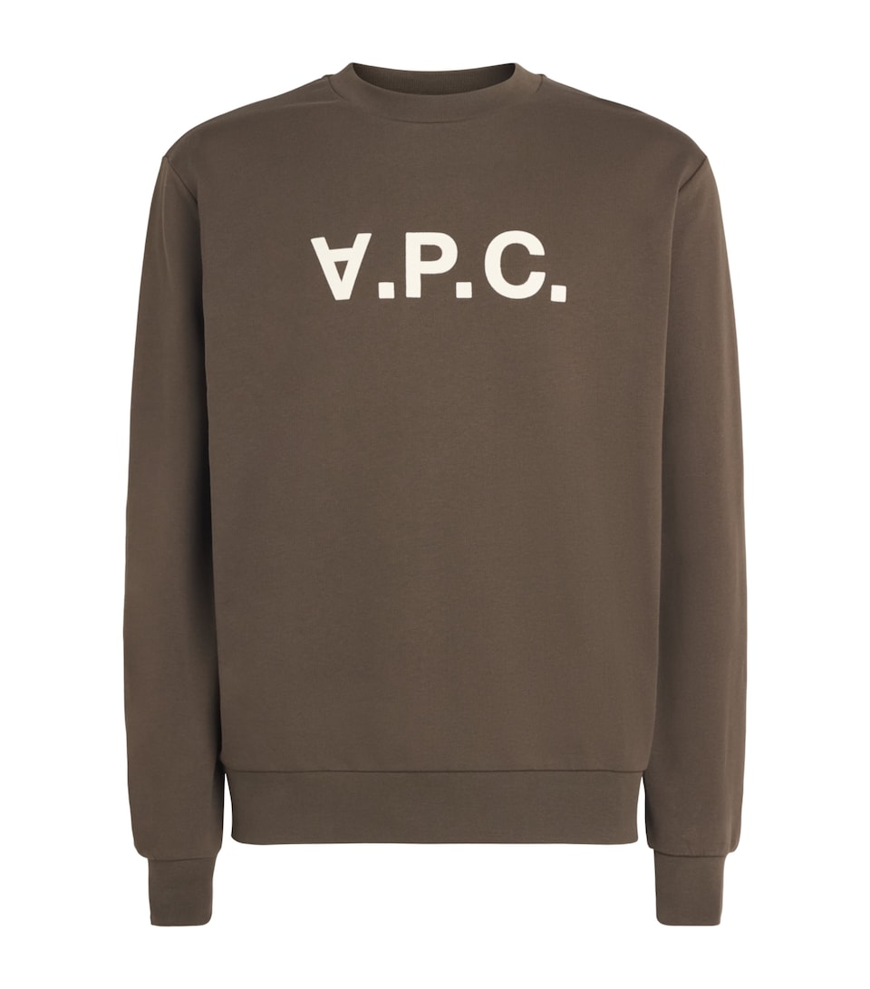 A.P.C. Mens Organic Cotton Logo Sweatshirt Tca Ecru Brown