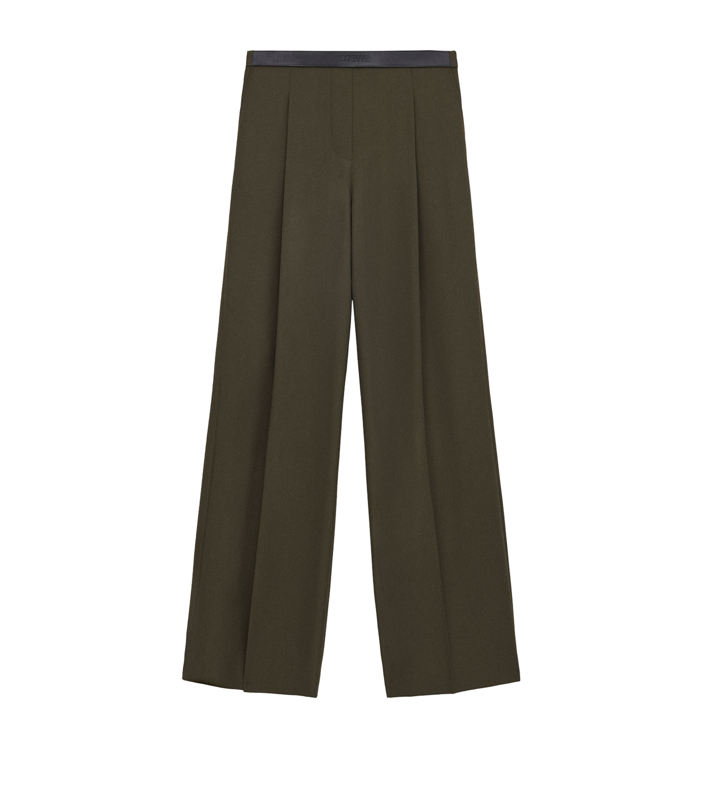 Wool Leather-Band Wide-Leg Trousers