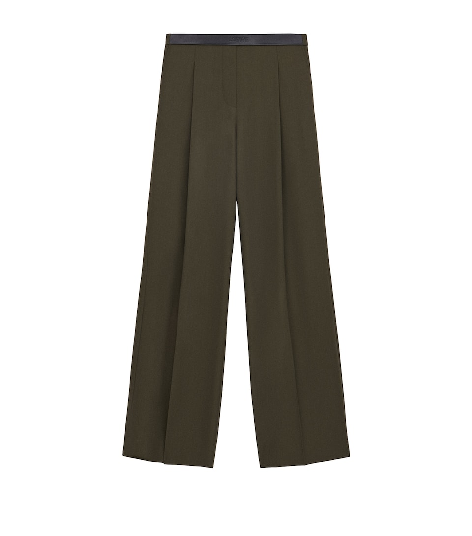 Wool Leather-Band Wide-Leg Trousers