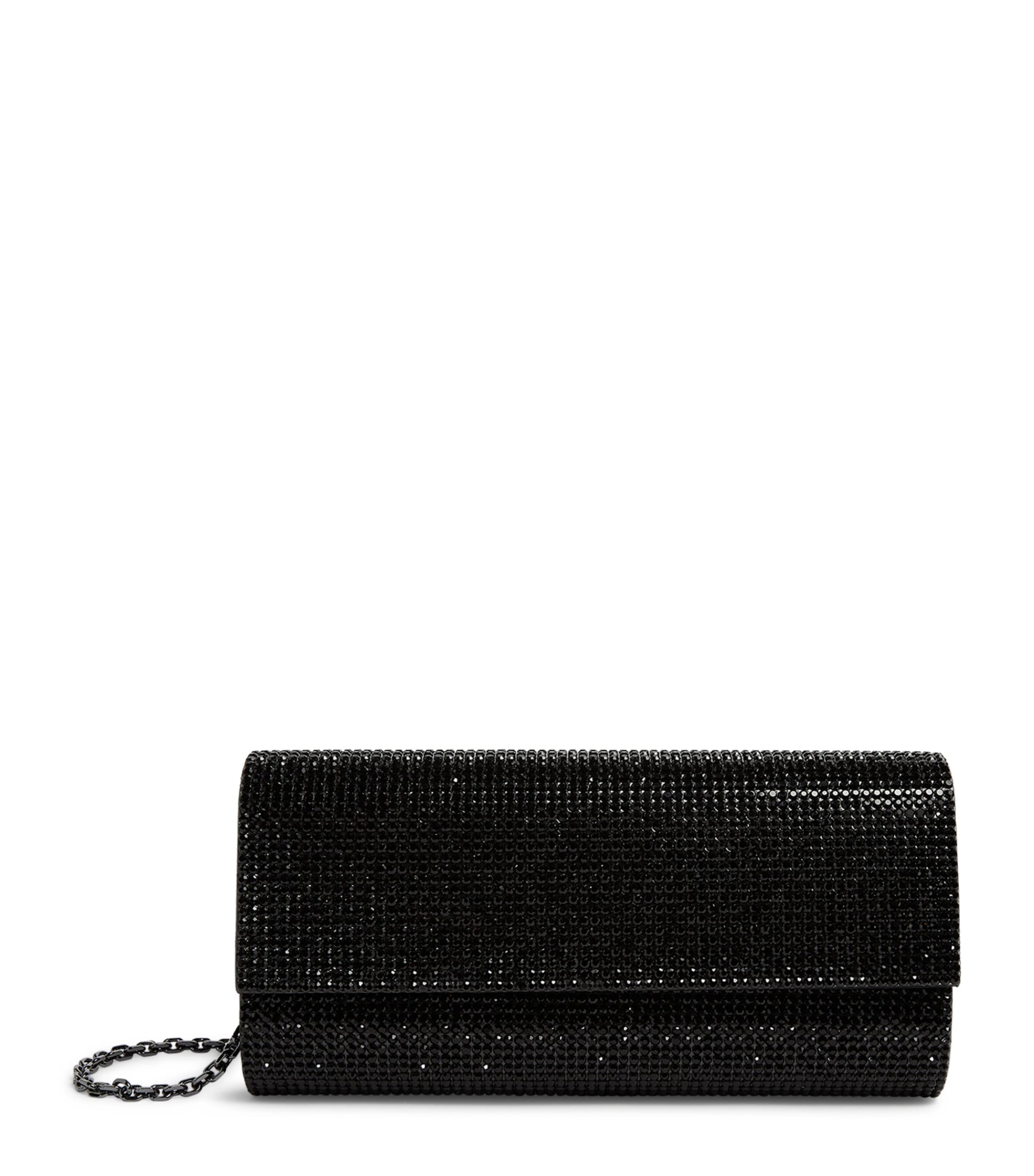 Judith Leiber Satin Crystal-Embellished Perry Clutch Bag Ejet Ebonized Jet