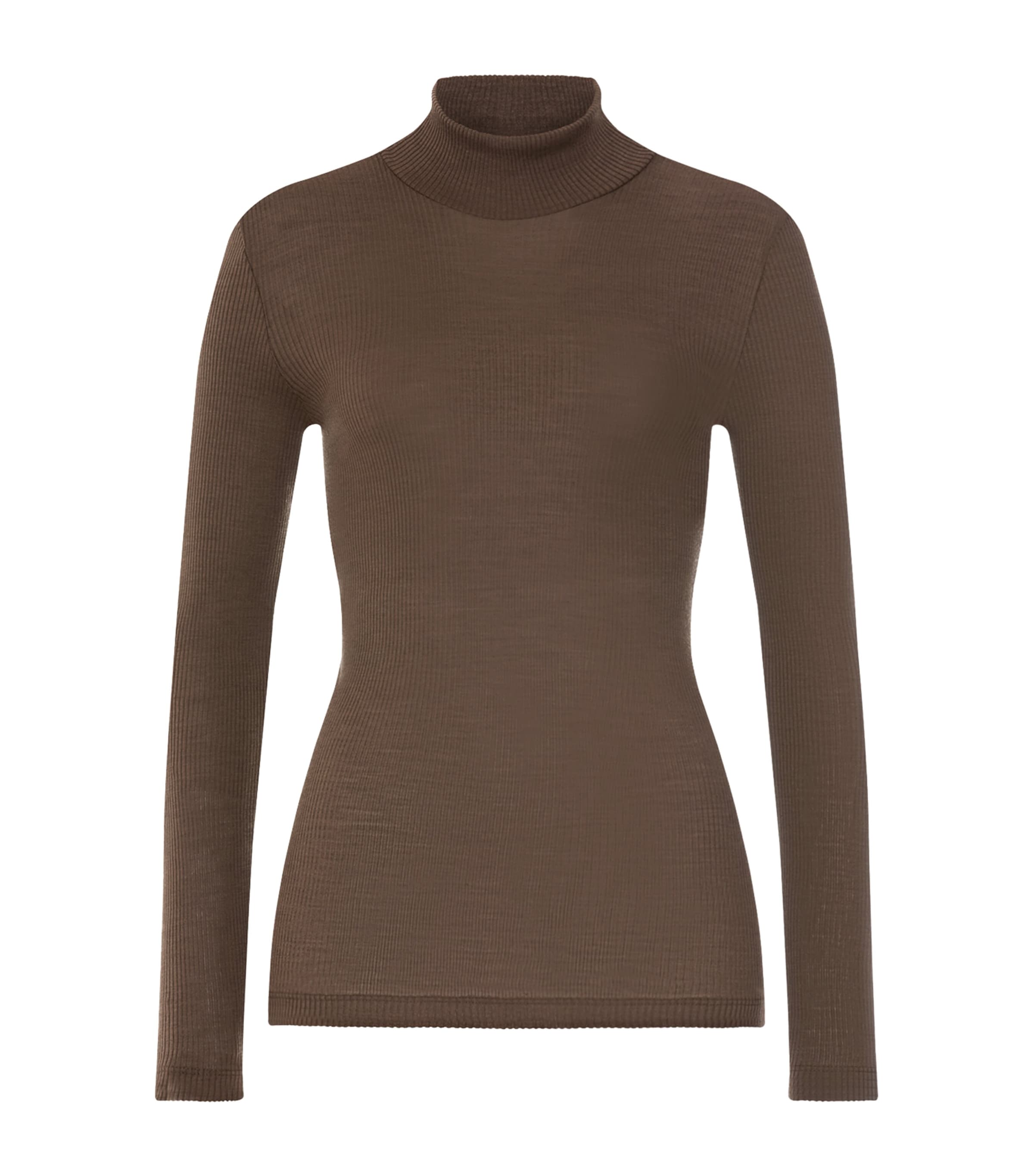 Hanro Womens Wool-Silk Funnel-Neck Top Natural Teak