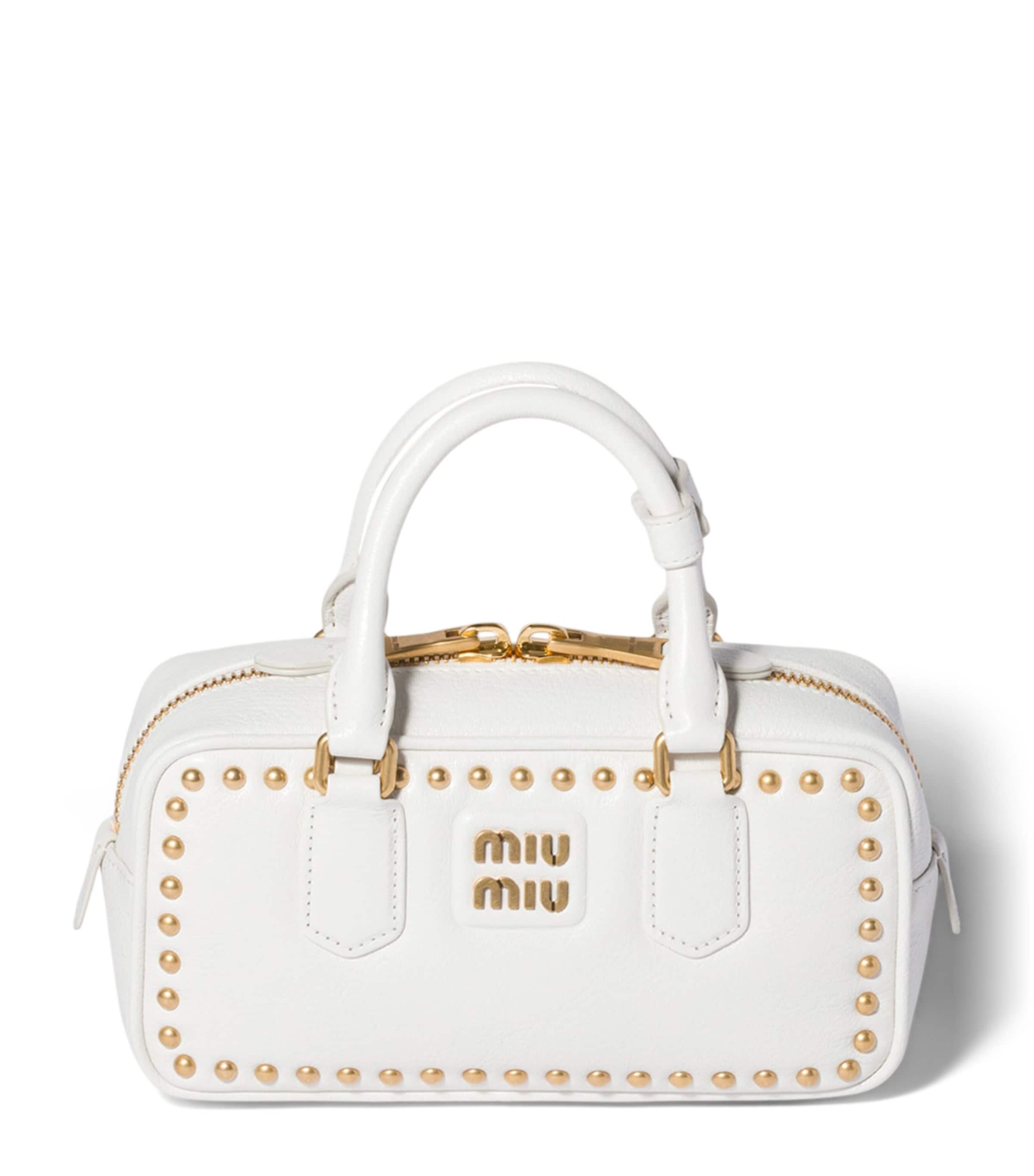 Miu Miu Leather Studded Arcadie Top-Handle Bag White