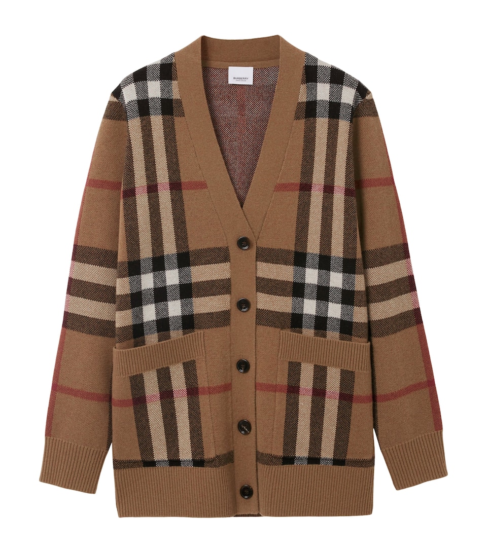 Wool-Cashmere Check Cardigan