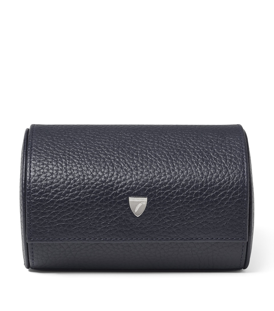 Aspinal Of London Grained Leather Double Watch Box Navy