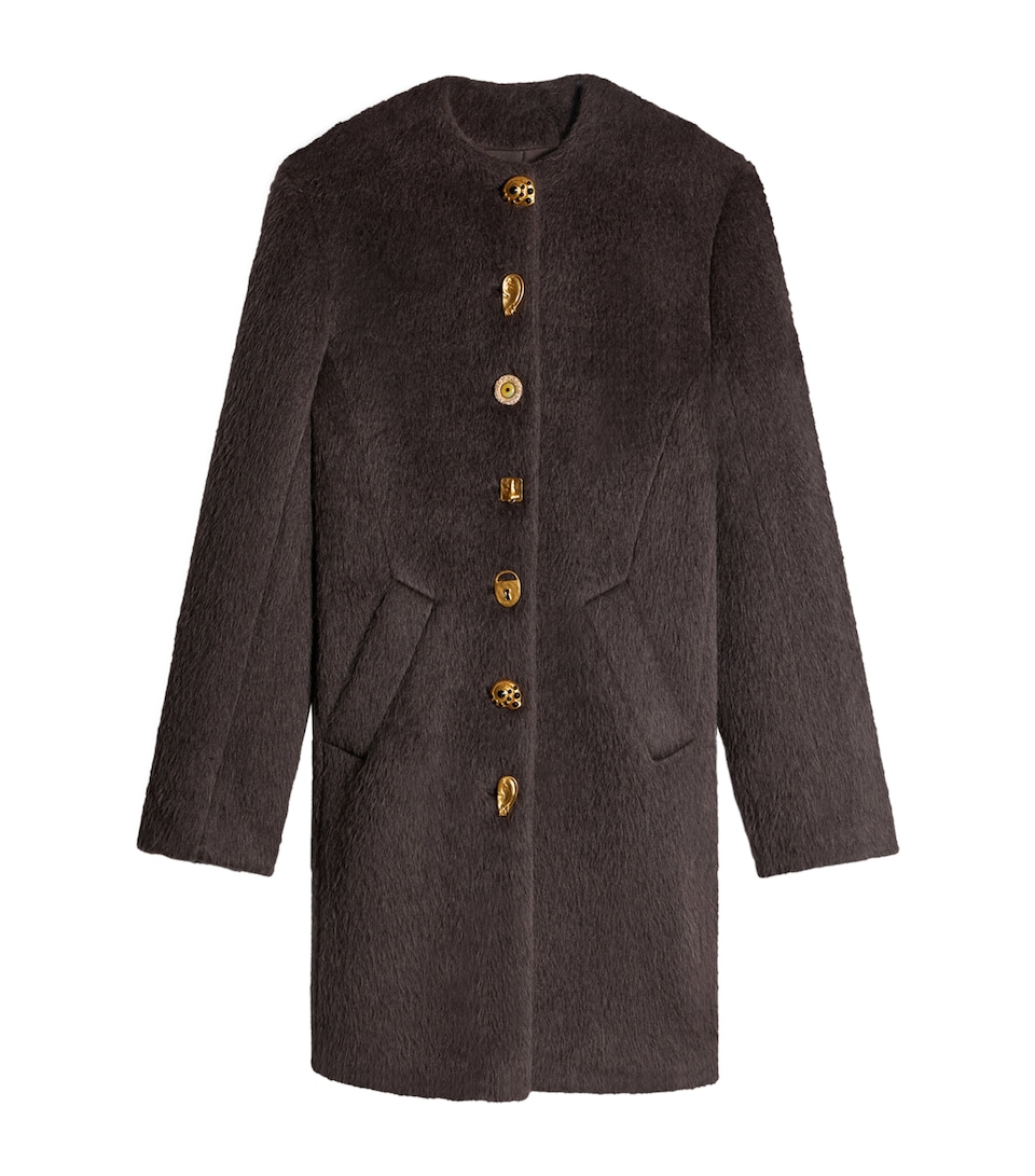 Schiaparelli Womens Virgin Wool-Baby Llama Car Coat Grey