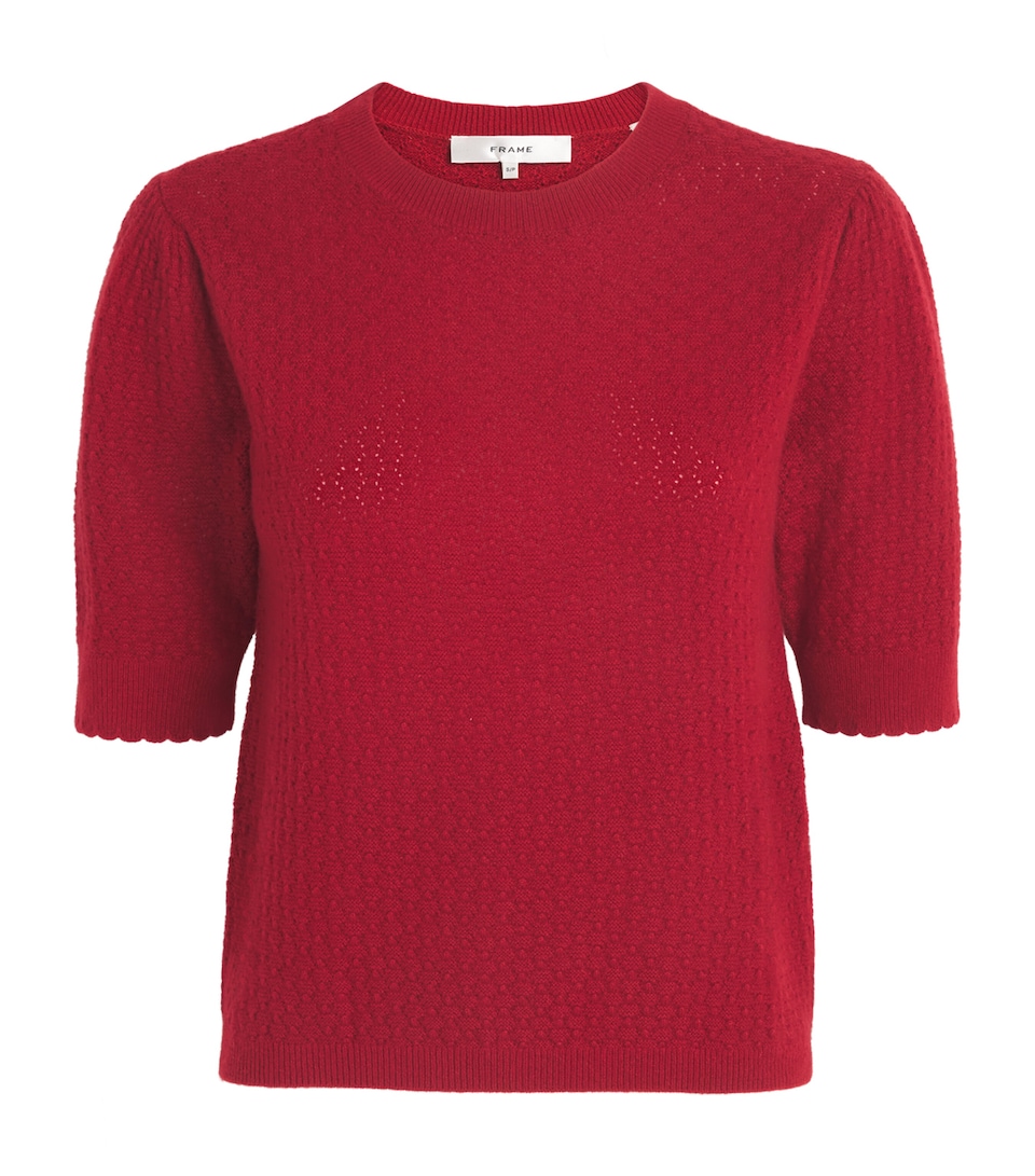 FRAME Womens Cashmere Pointelle The Gathered Honeycomb Sweater Paprika