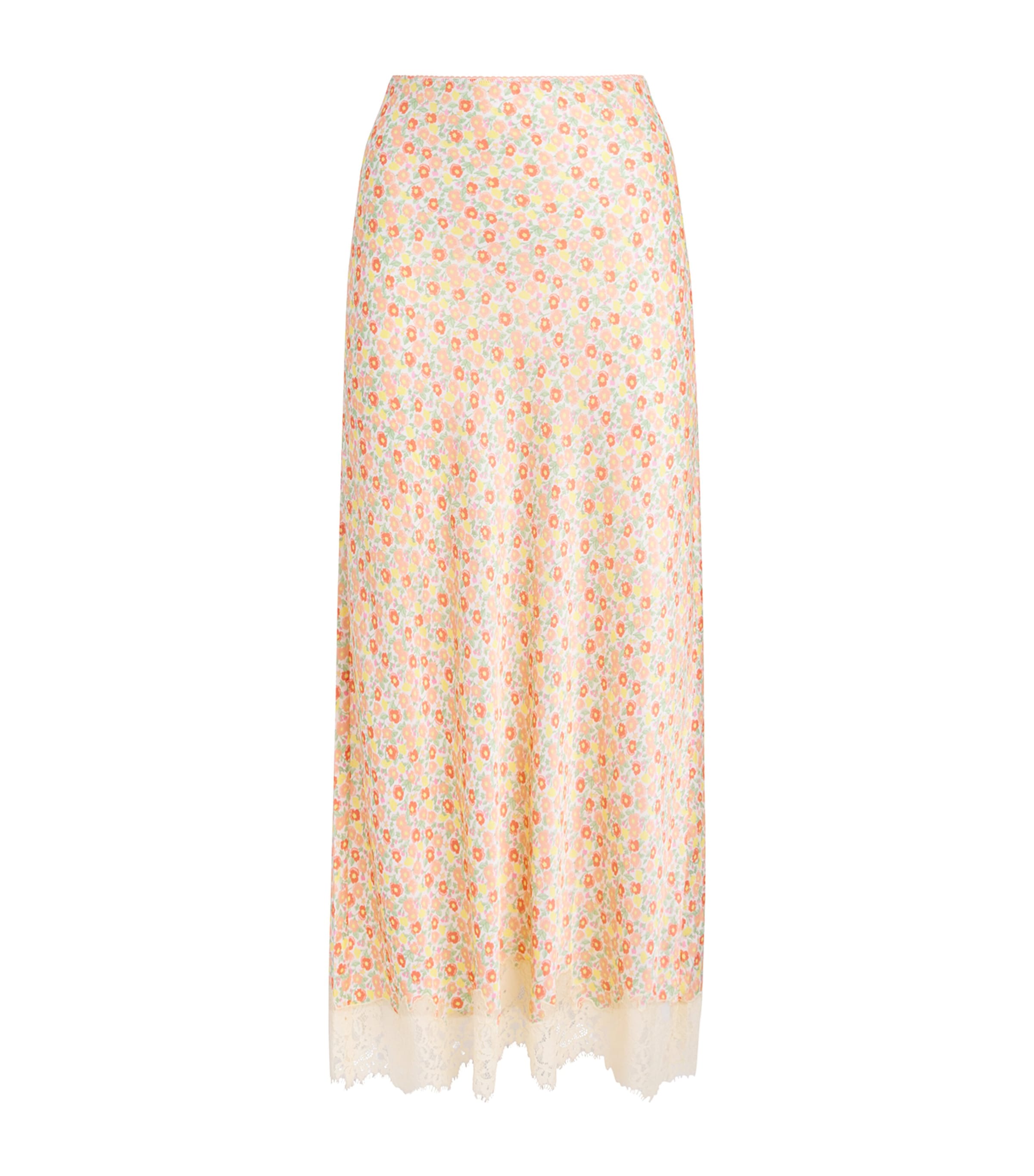Rixo Womens Satin Floral Matilde Maxi Skirt Katie Floral Cream