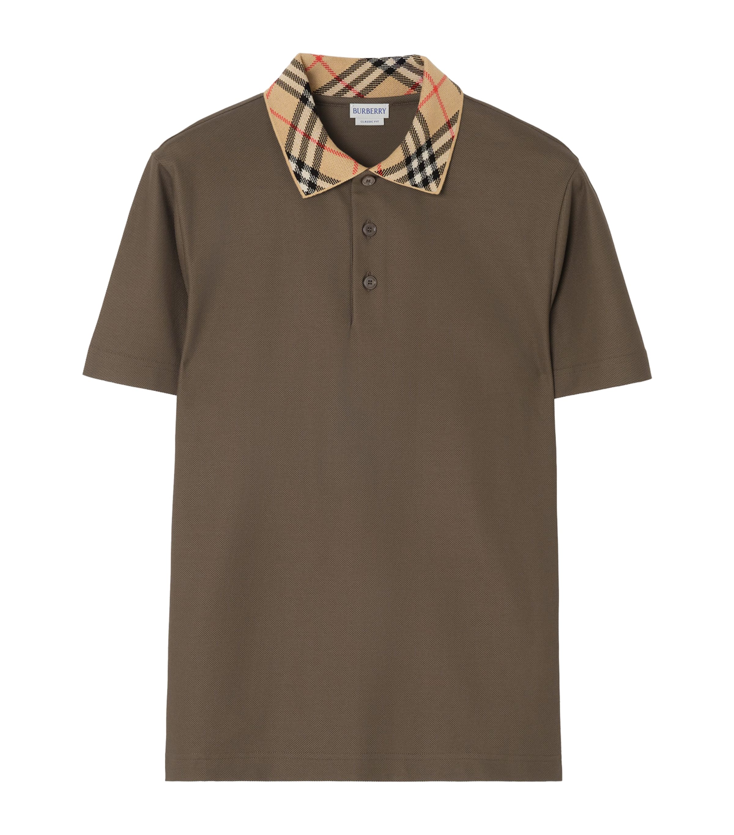 Burberry Mens Cotton Check-Collar Polo Shirt Sepia Brown