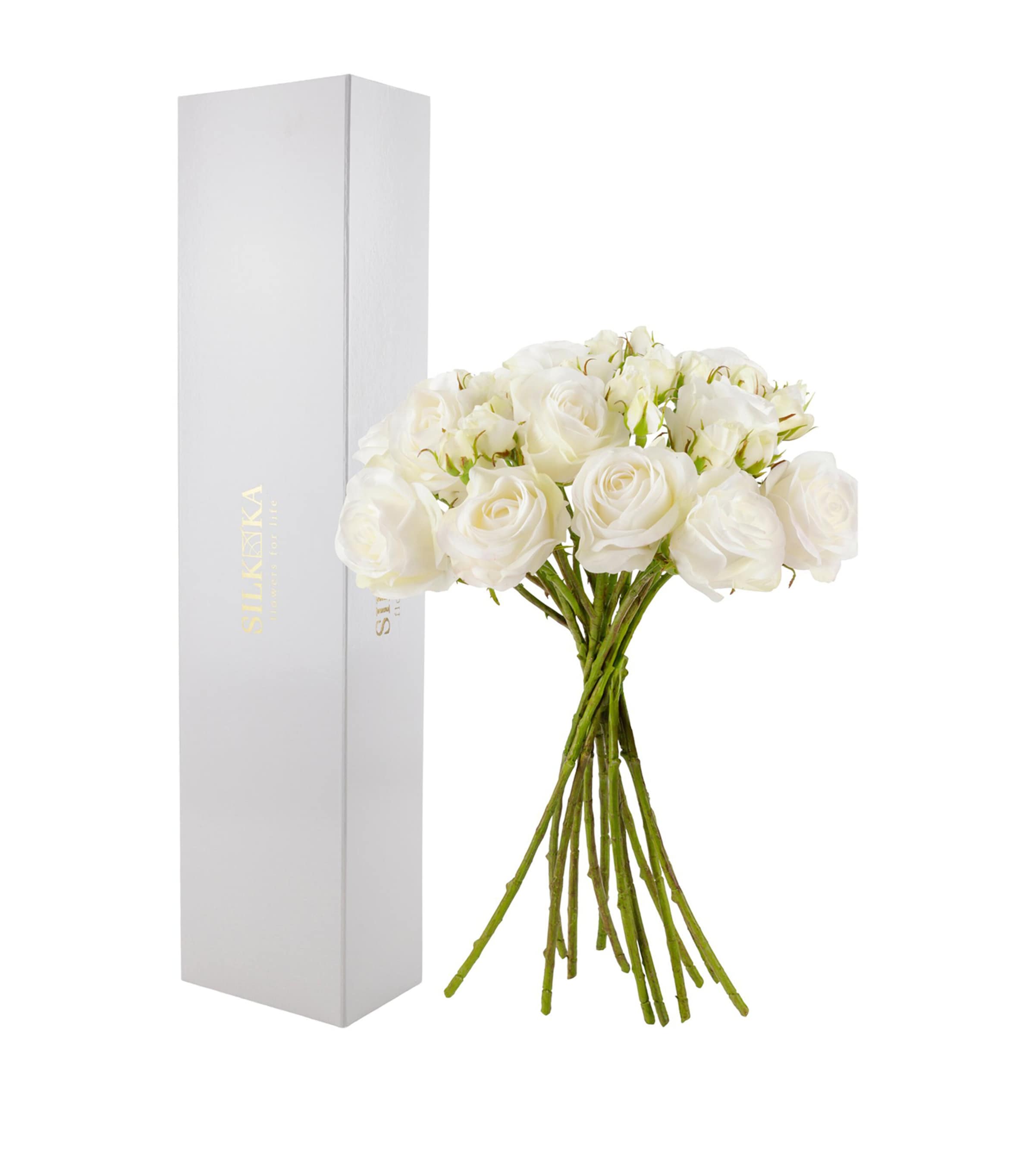 Silk-Ka Artificial Rose Flower Bouquet Cream