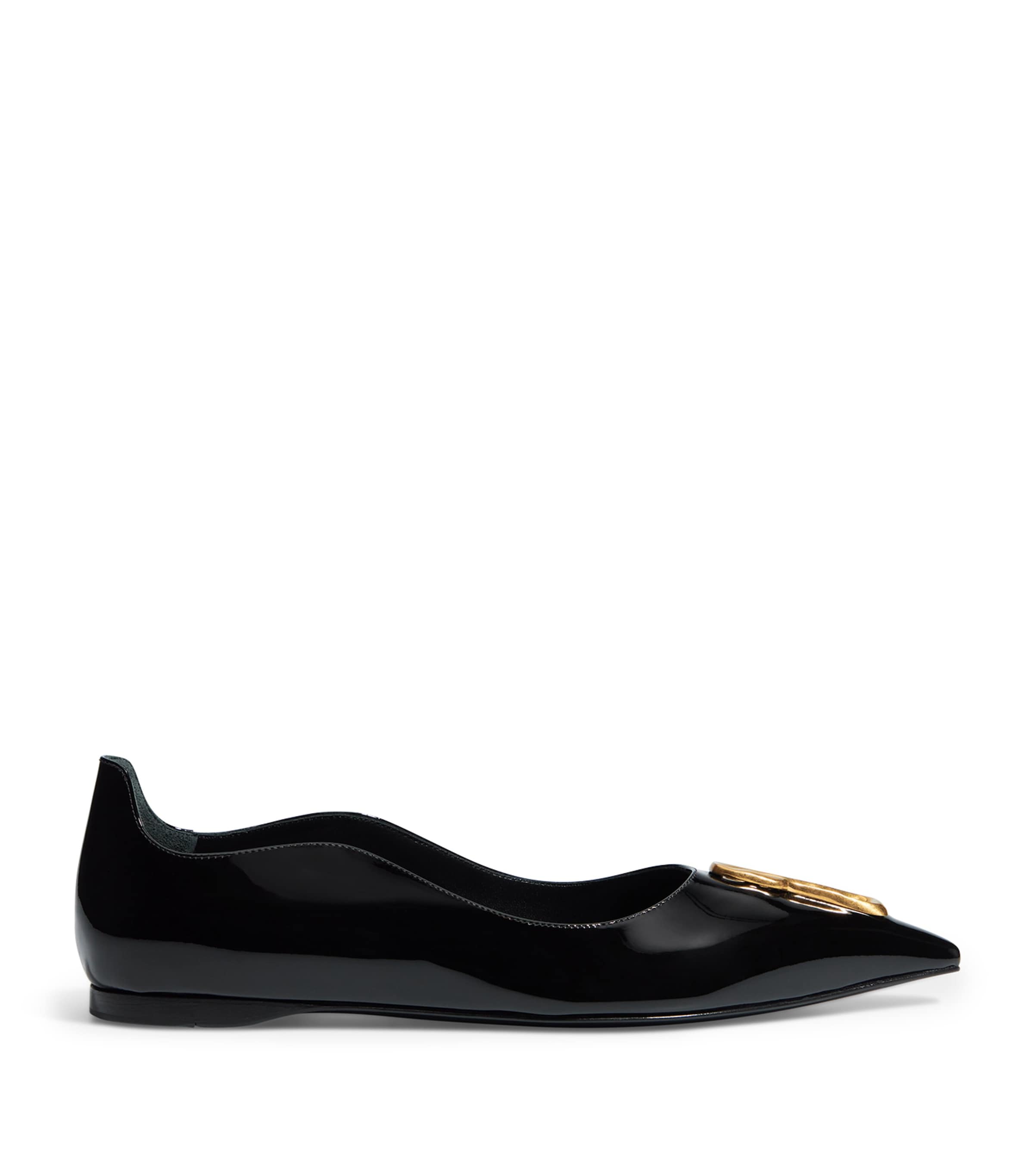 Schiaparelli Patent Leather Keyhole Ballet Flats Black