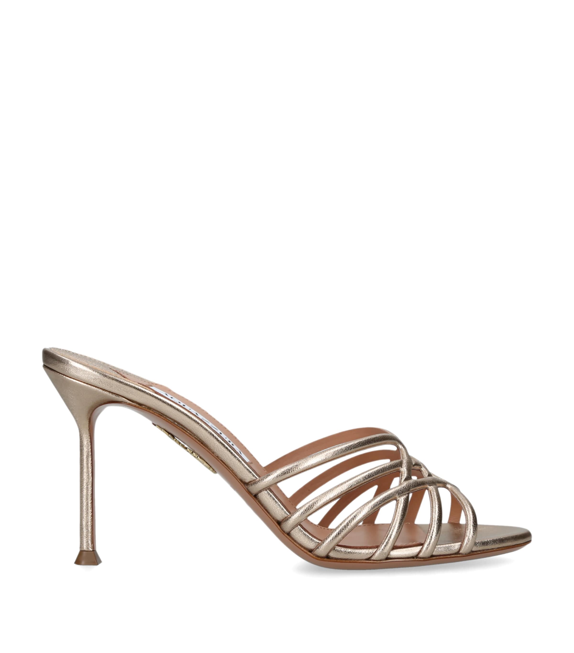 Aquazzura Metallic Leather Wild Dream Mules 85 Beige Comb