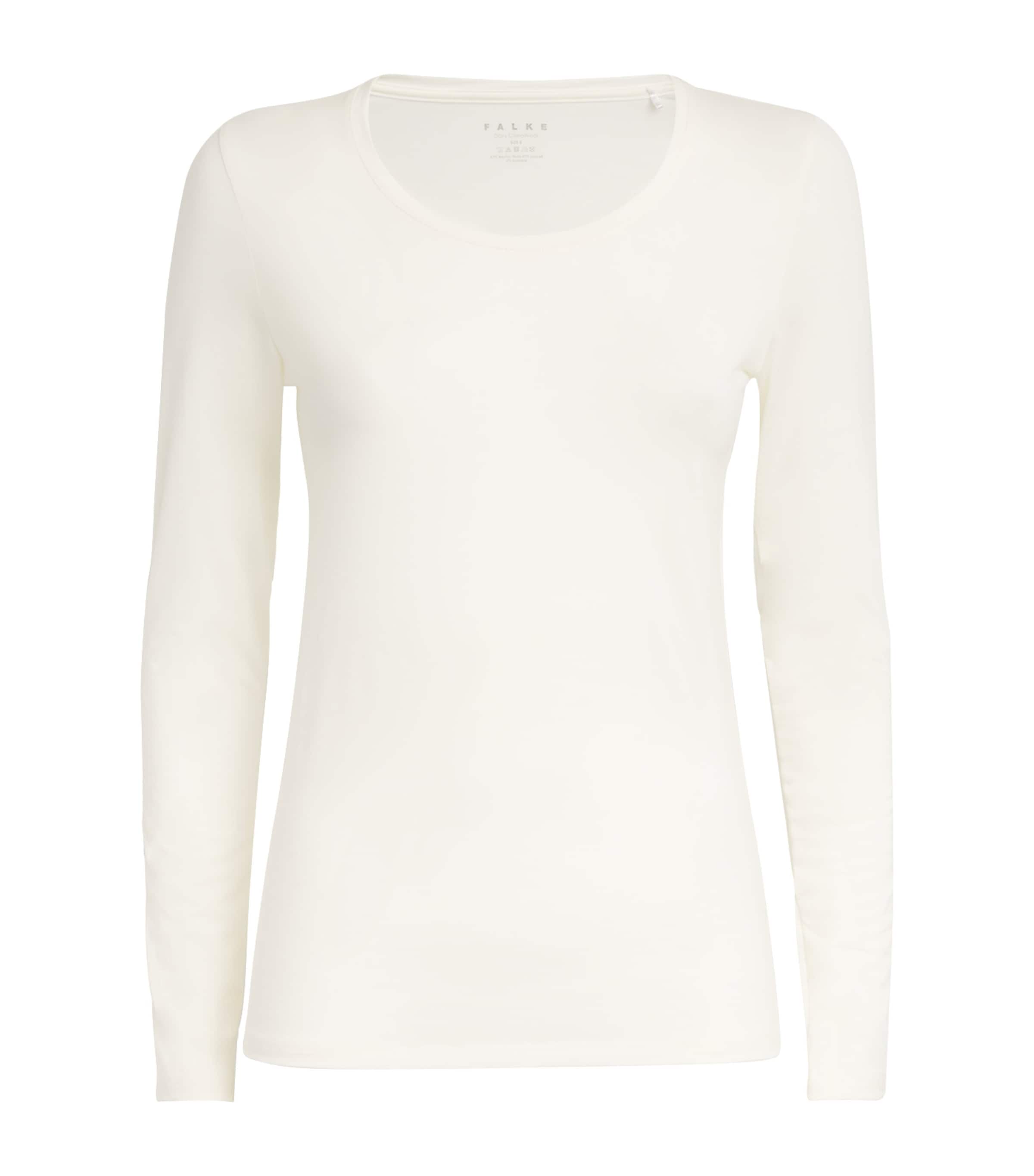 Falke Womens Long-Sleeve Daily ClimaWool T-Shirt Off White