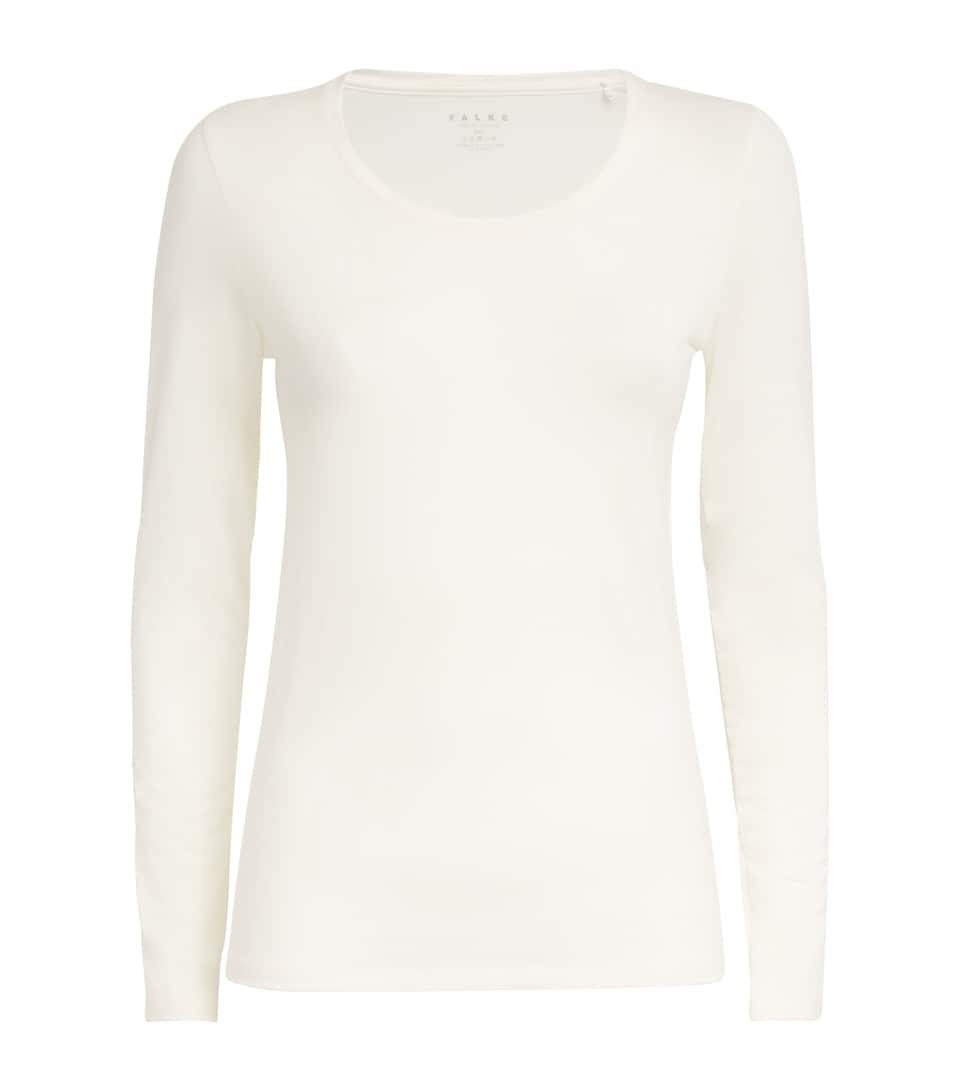 Falke Womens Long-Sleeve Daily ClimaWool T-Shirt Off White