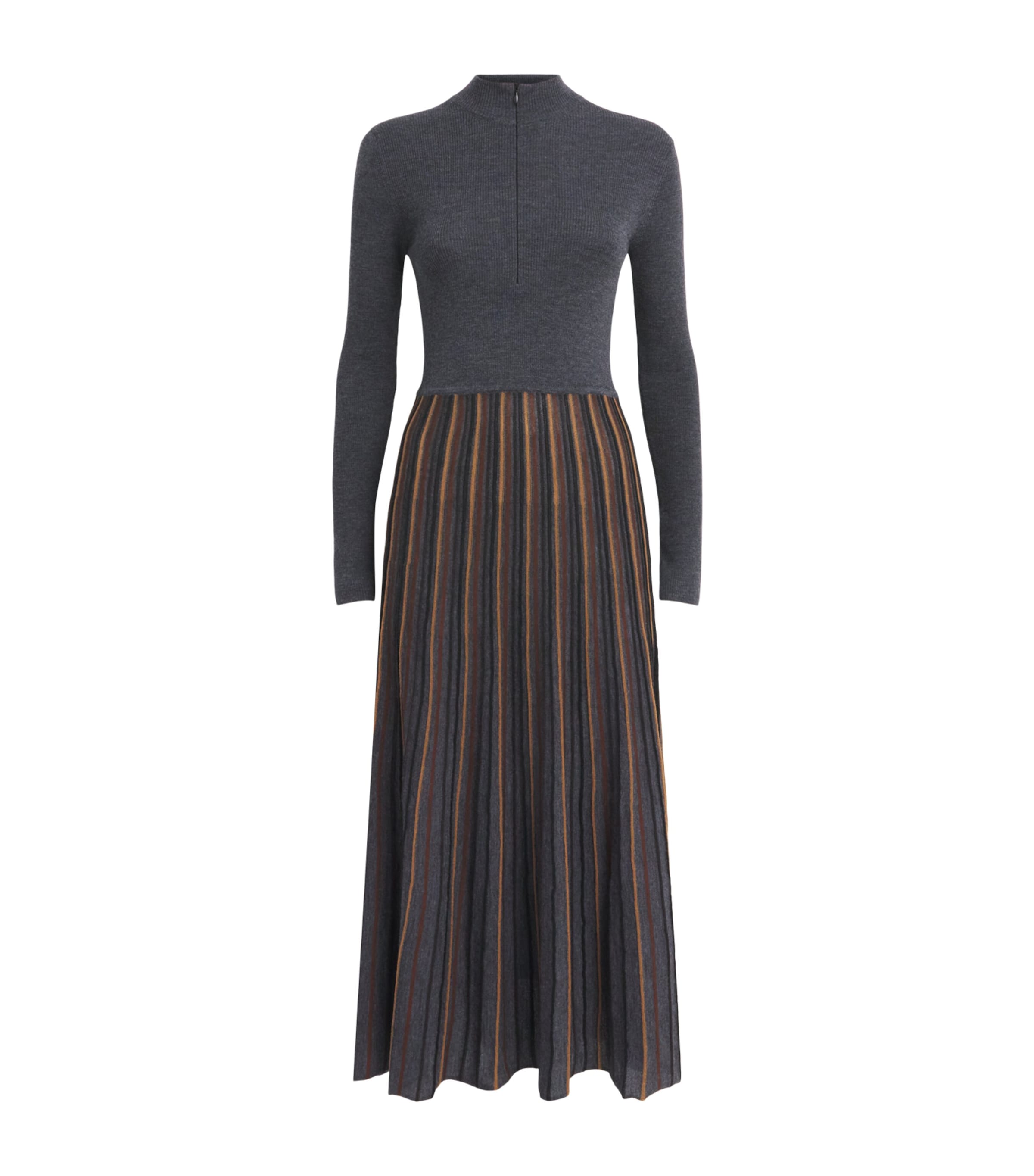 ME+EM Womens Merino Stripe Elongator Midi Dress Charcoal Multi