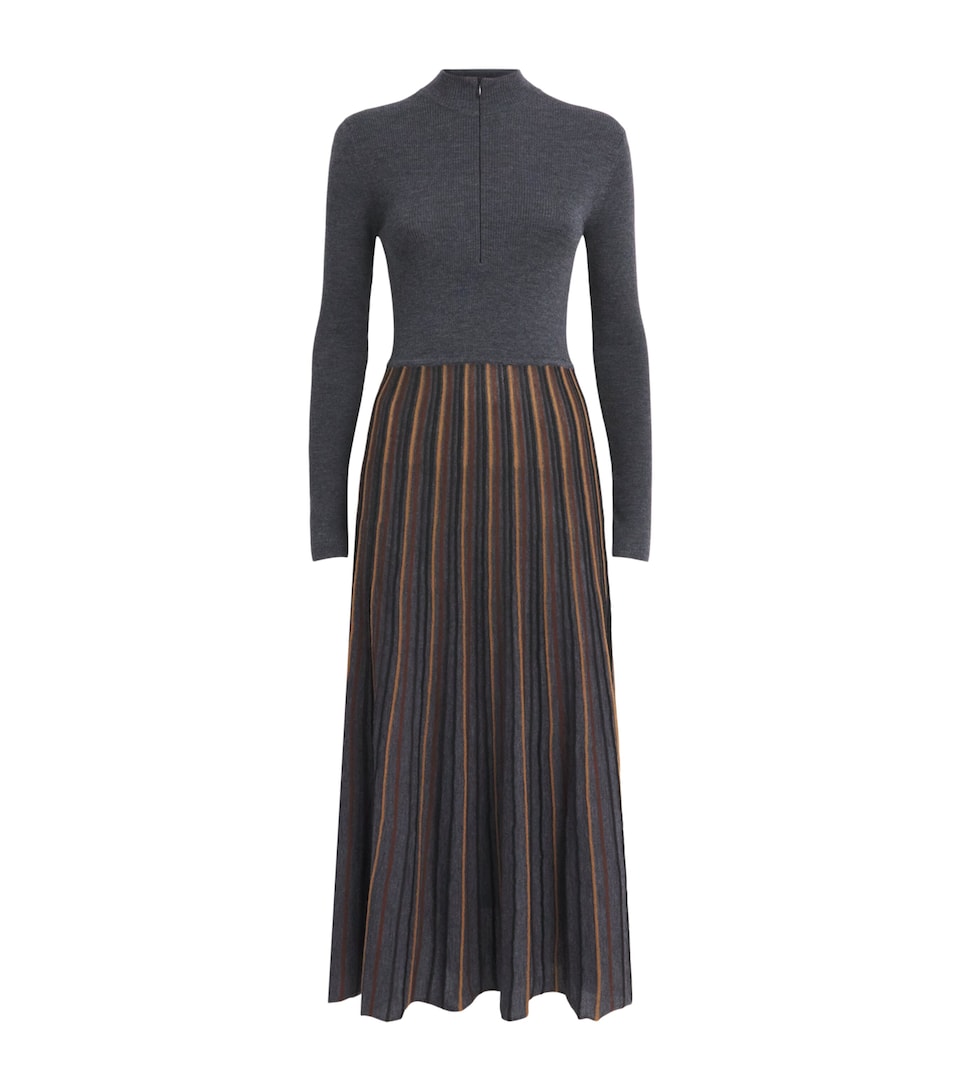 ME+EM Womens Merino Stripe Elongator Midi Dress Charcoal Multi