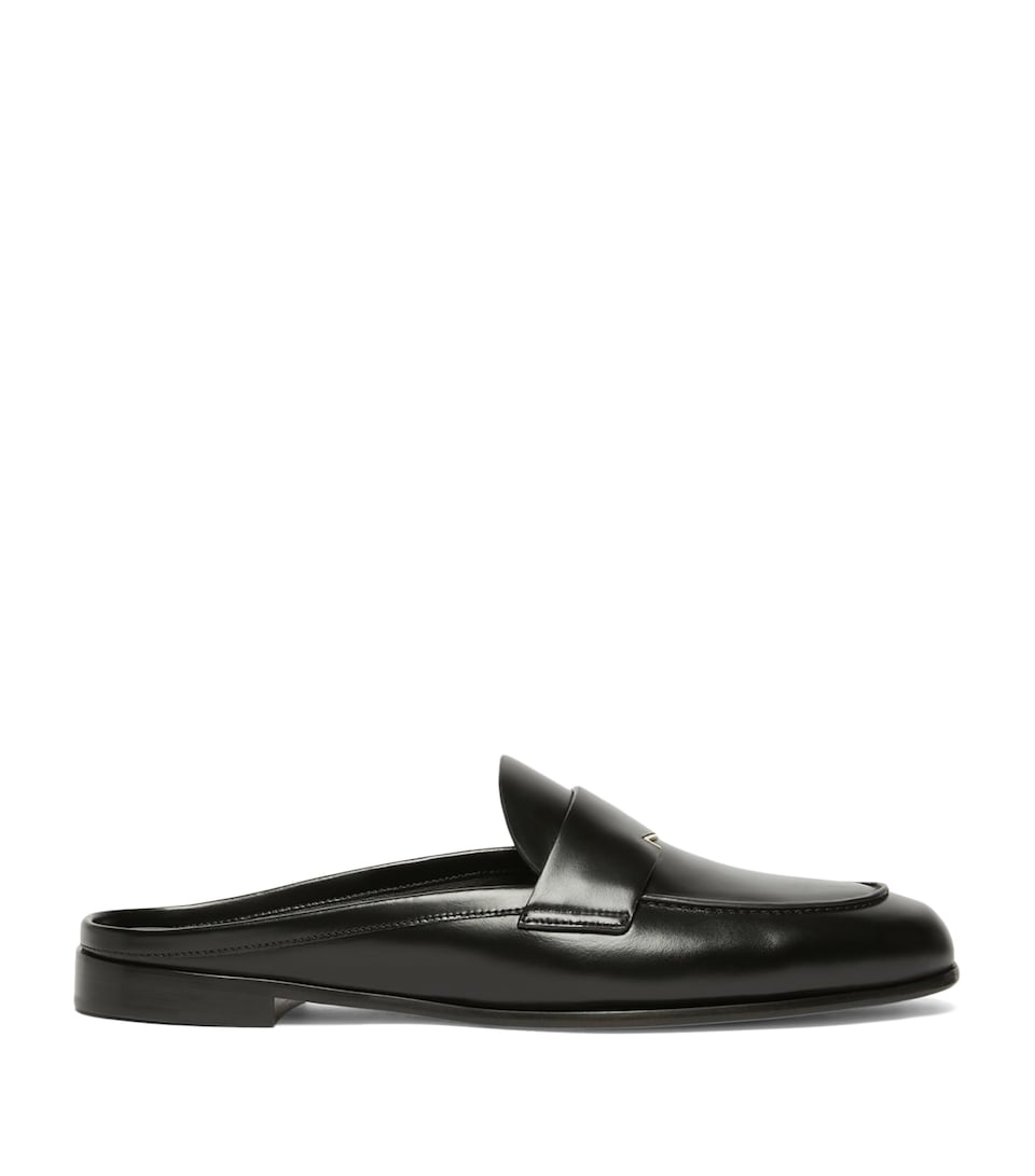 Max Mara Leather Logo-Hardware Mules Black