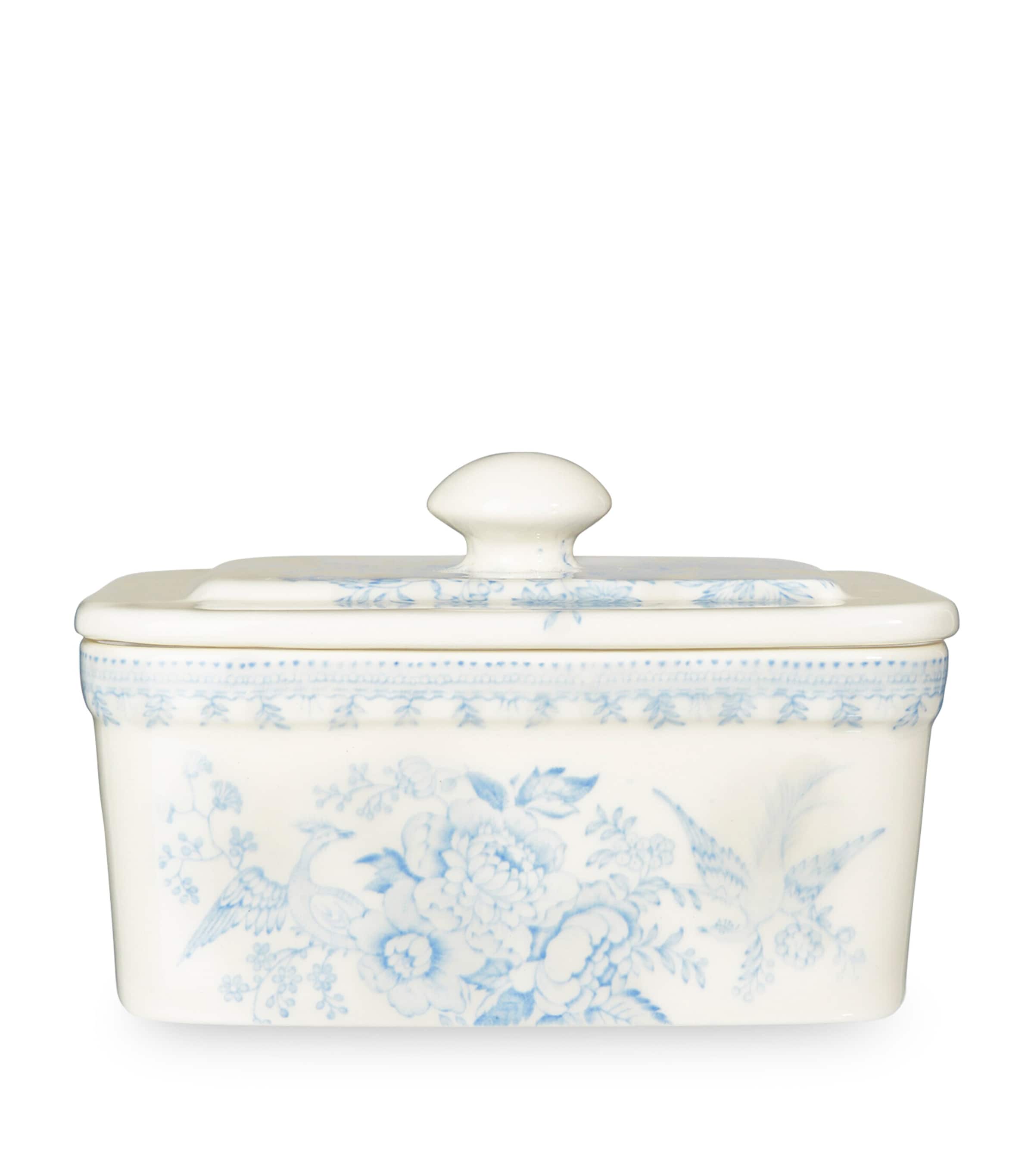Burleigh Asiatic Pheasants Butter Dish Blue