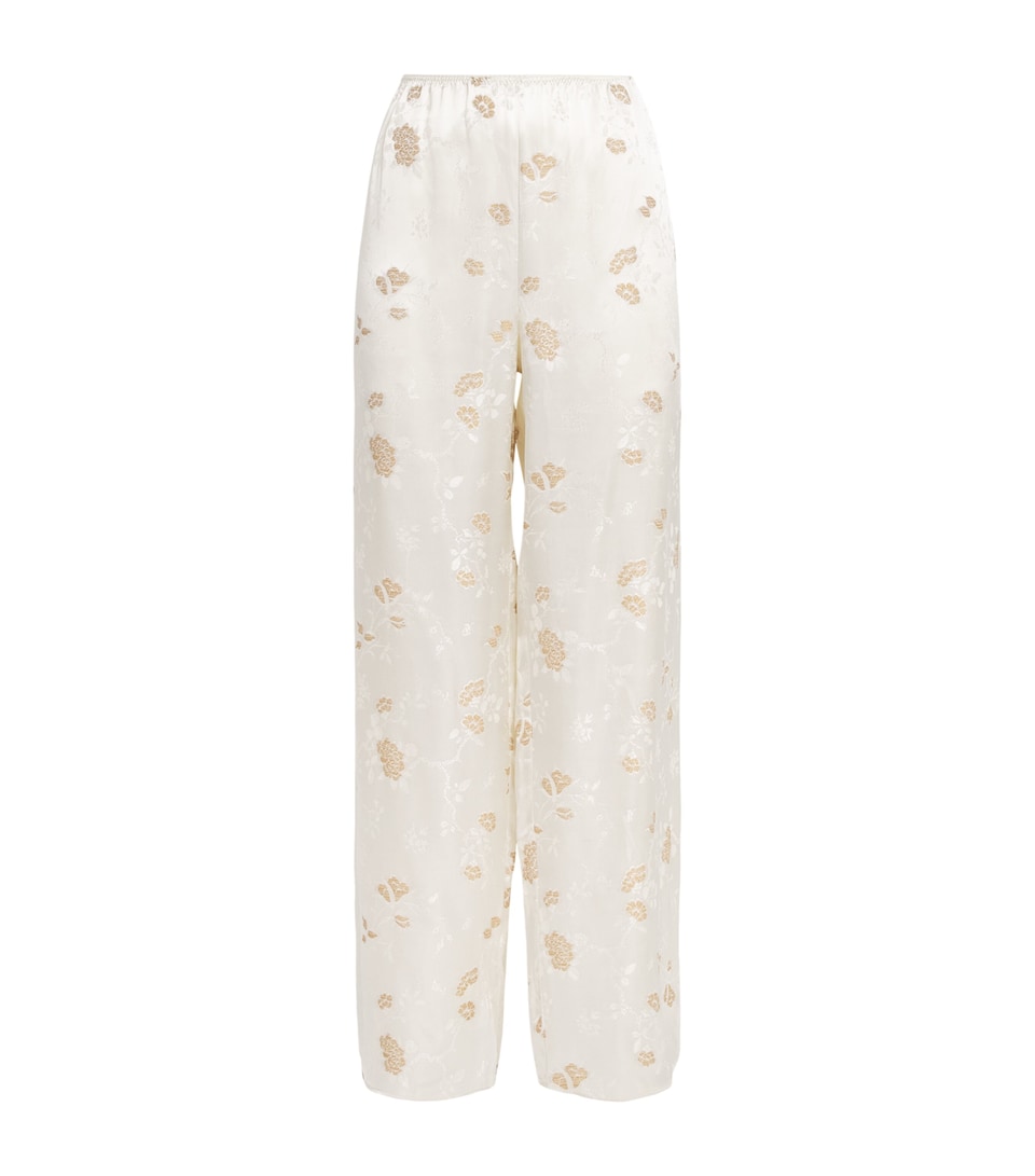 DÔEN Womens Floral Jacquard Lavona Wide-Leg Trousers Fresco
