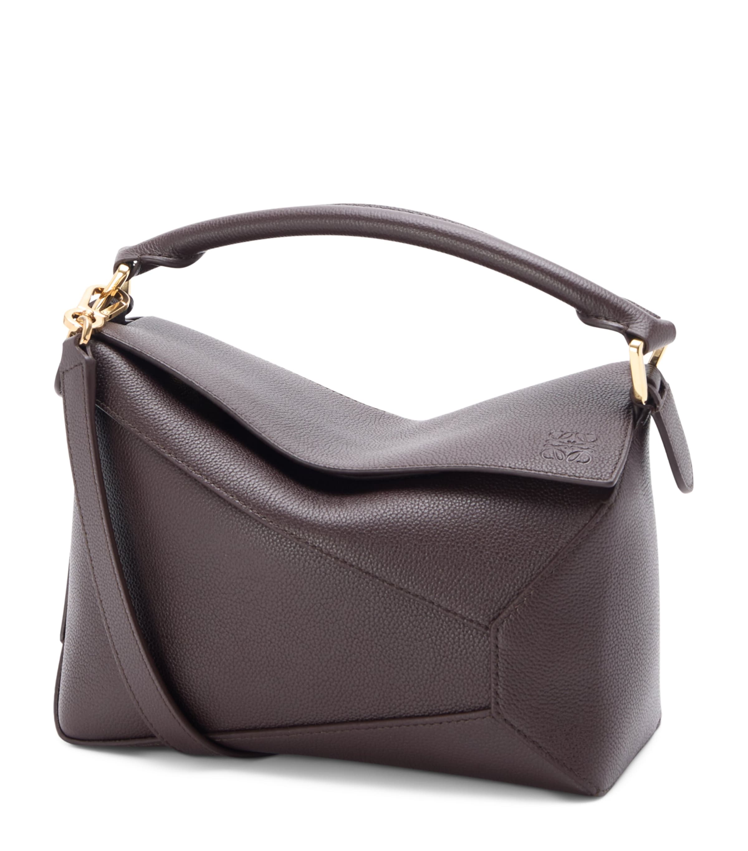 LOEWE Mini Leather Puzzle Top-Handle Bag Dark Chestnut
