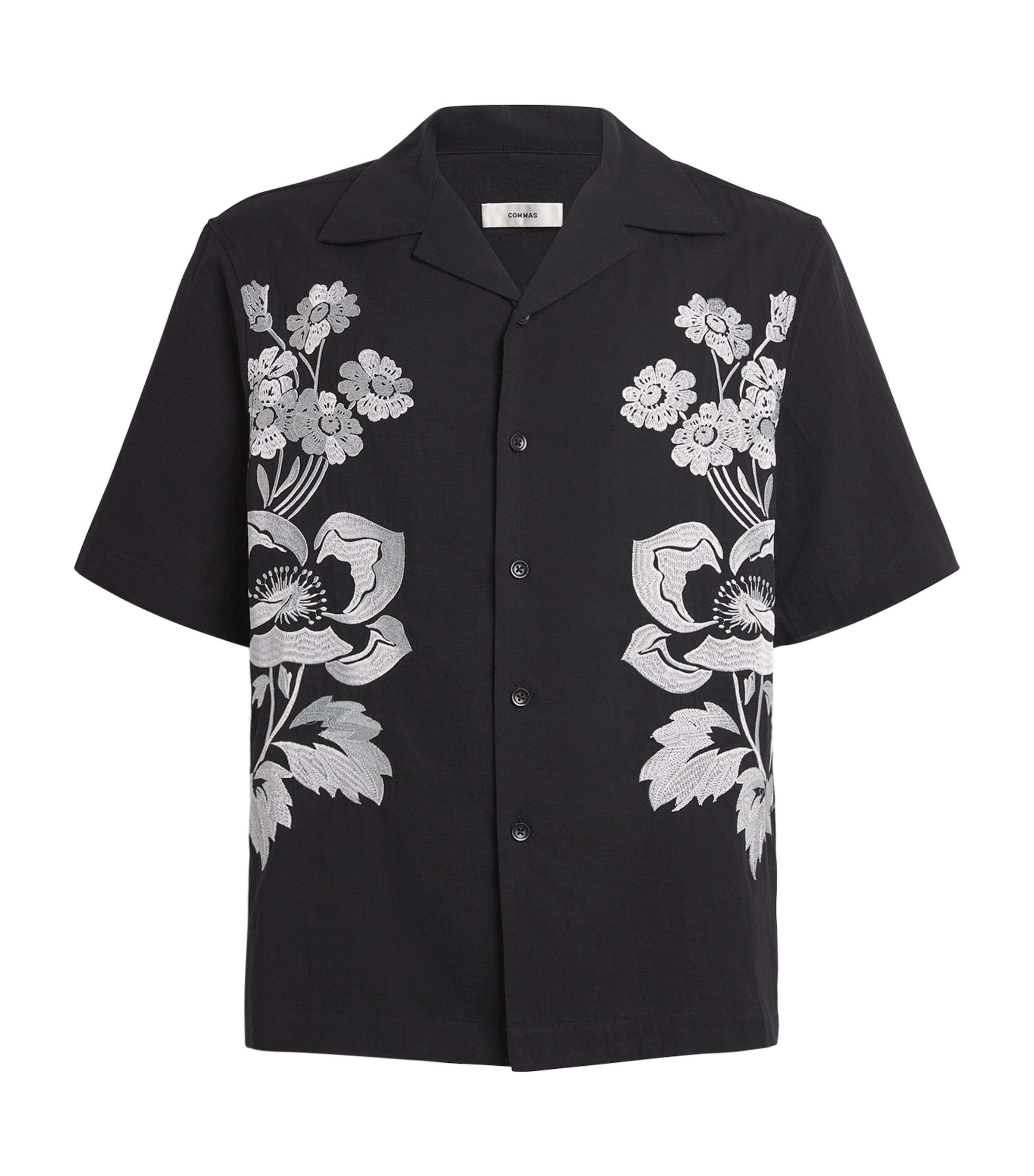 Peonies Embroidered Short-Sleeve Shirt