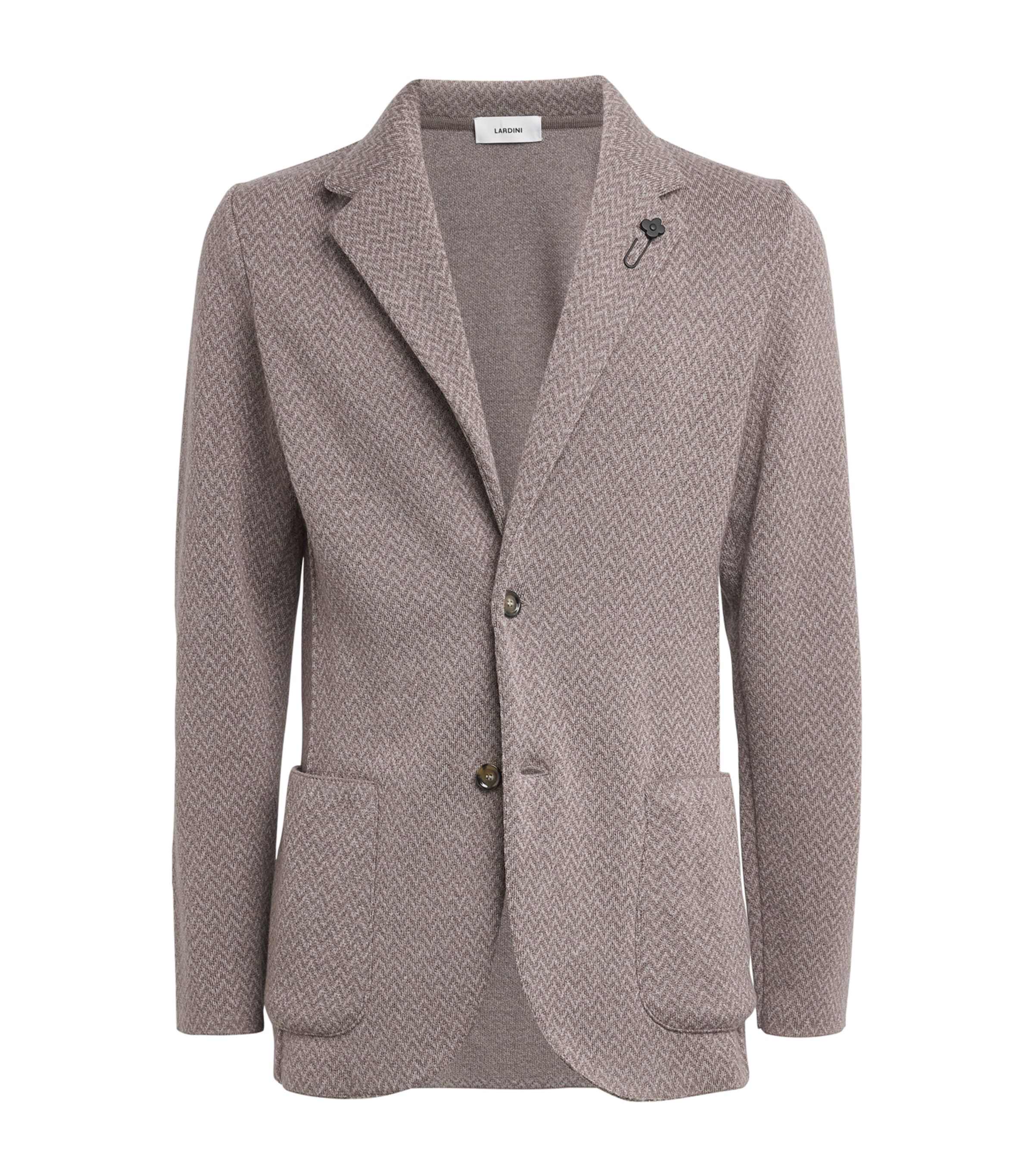 Lardini Mens Virgin Wool Knit Blazer Chvrn Lght Beige