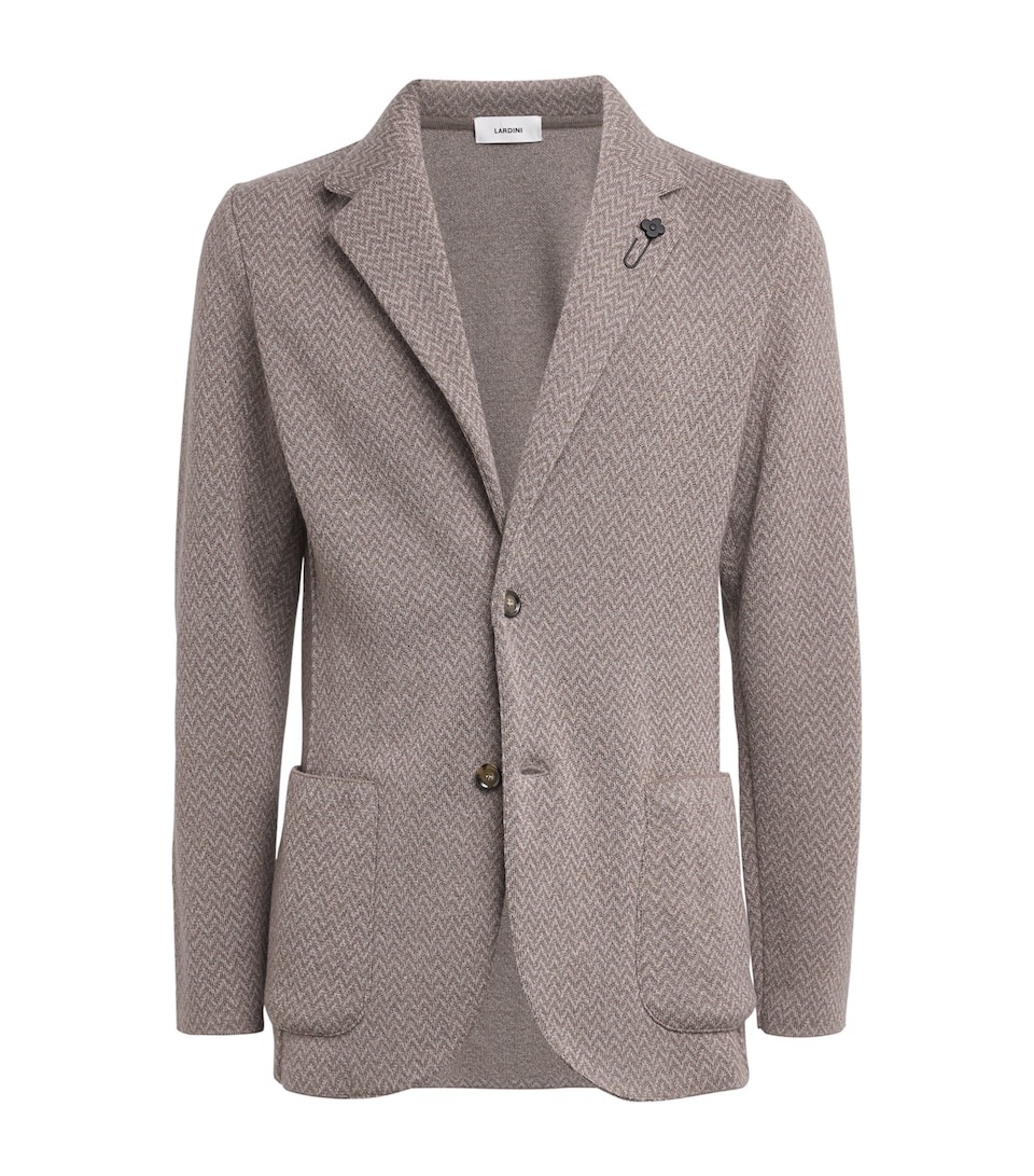 Lardini Mens Virgin Wool Knit Blazer Chvrn Lght Beige