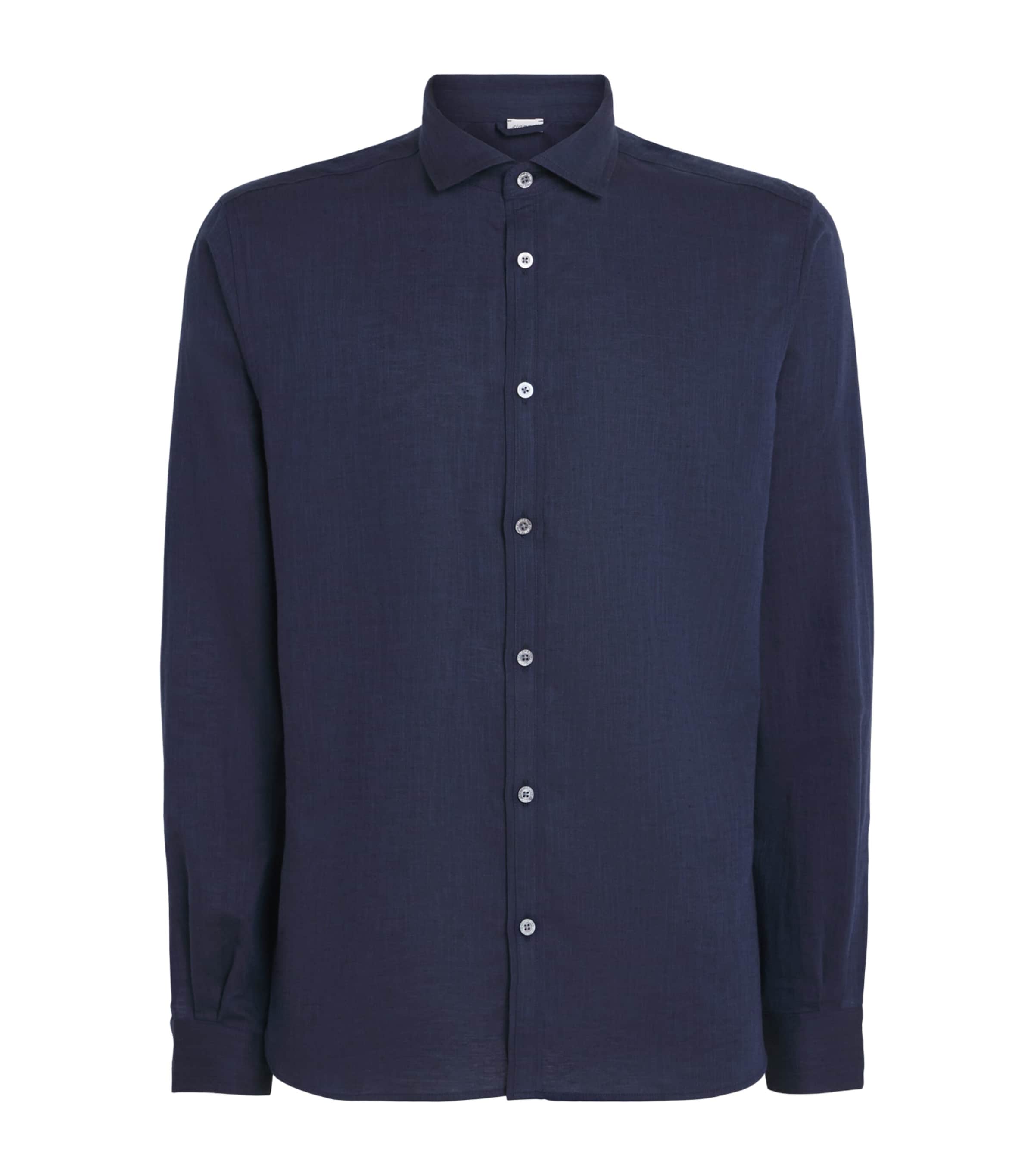 Zimmerli Mens Linen-Cotton Shirt Navy