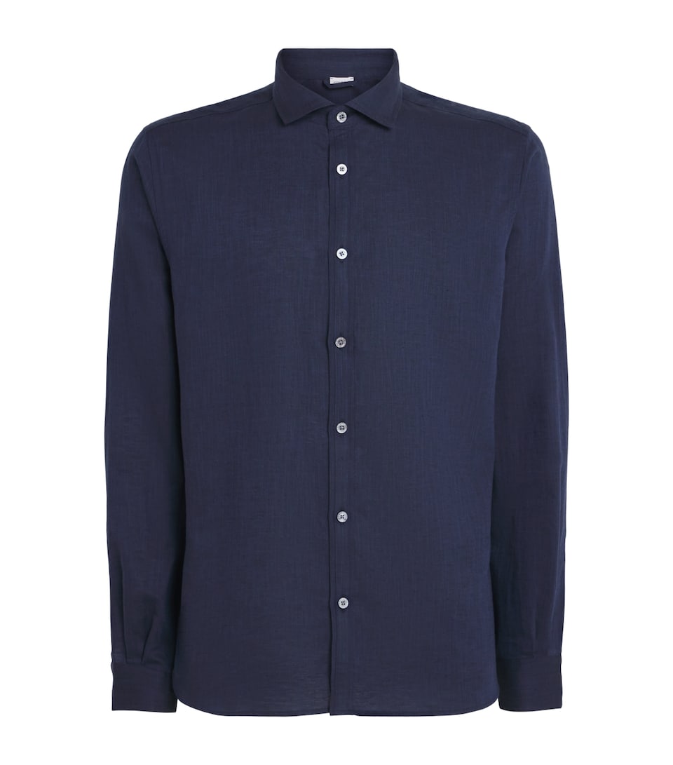 Zimmerli Mens Linen-Cotton Shirt Navy